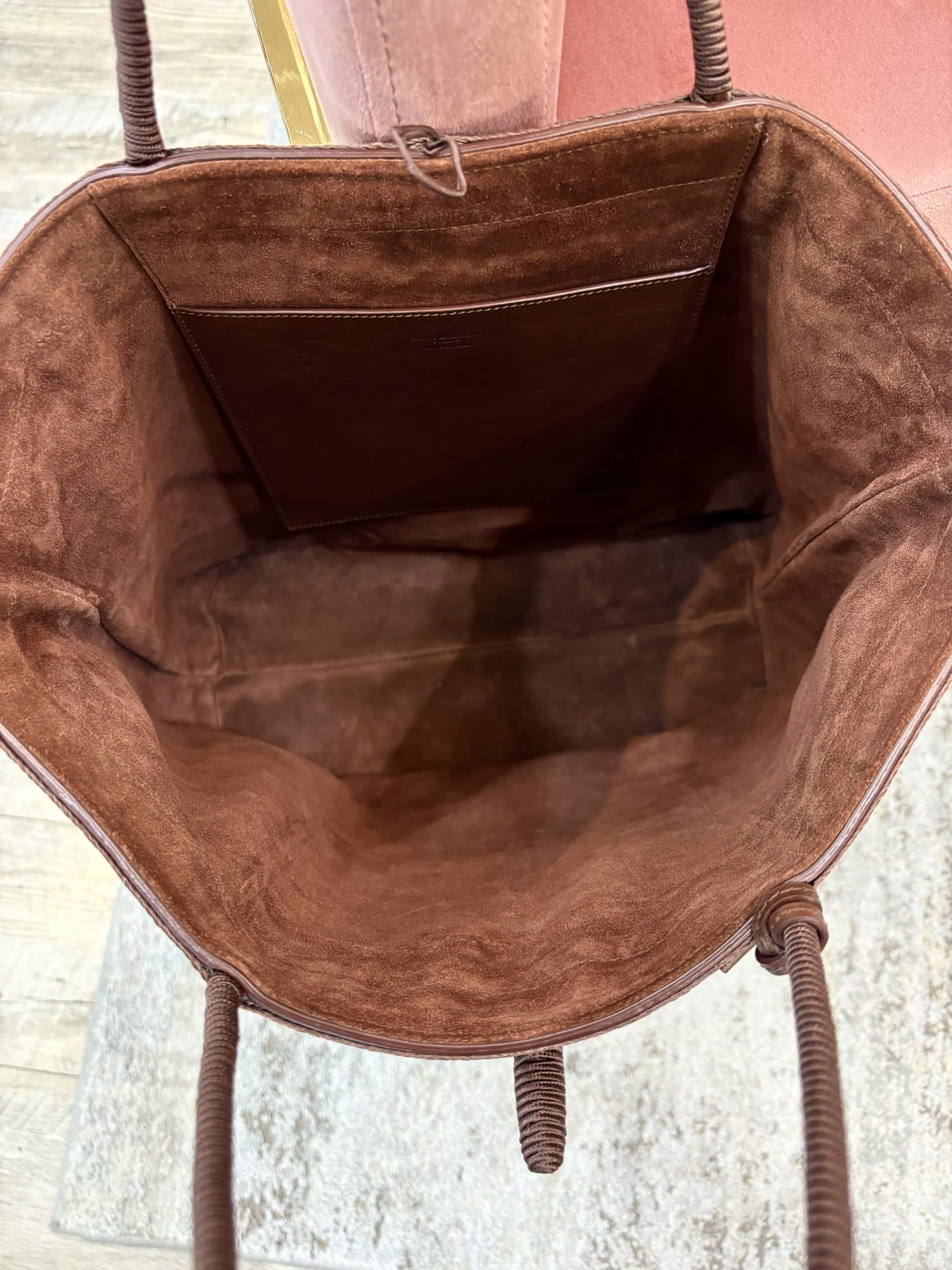 YVES SAINT LAURENT LARGE BROWN WOVEN TOTE BAG