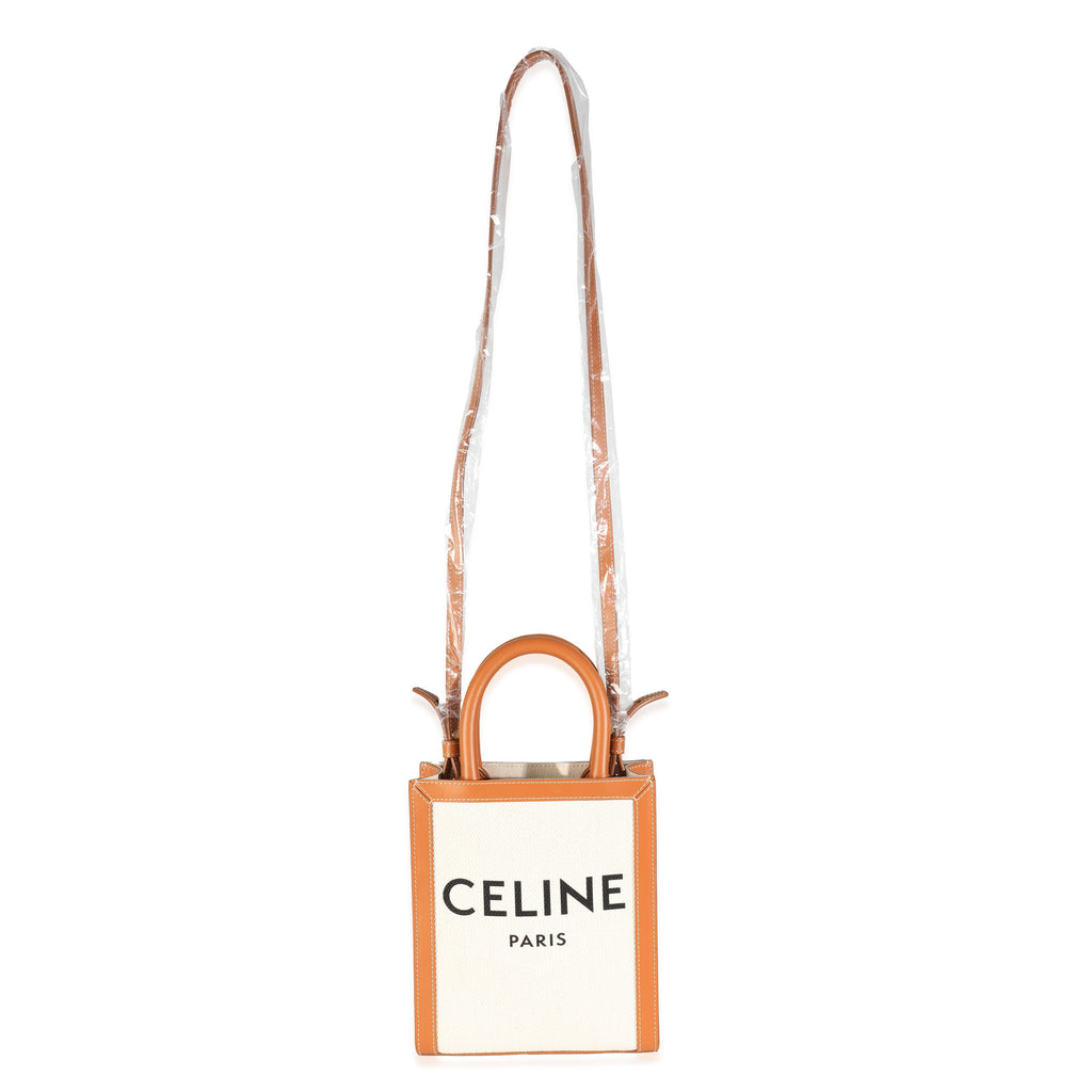 Natural Tan Canvas Calfskin Mini Vertical Cabas Bag