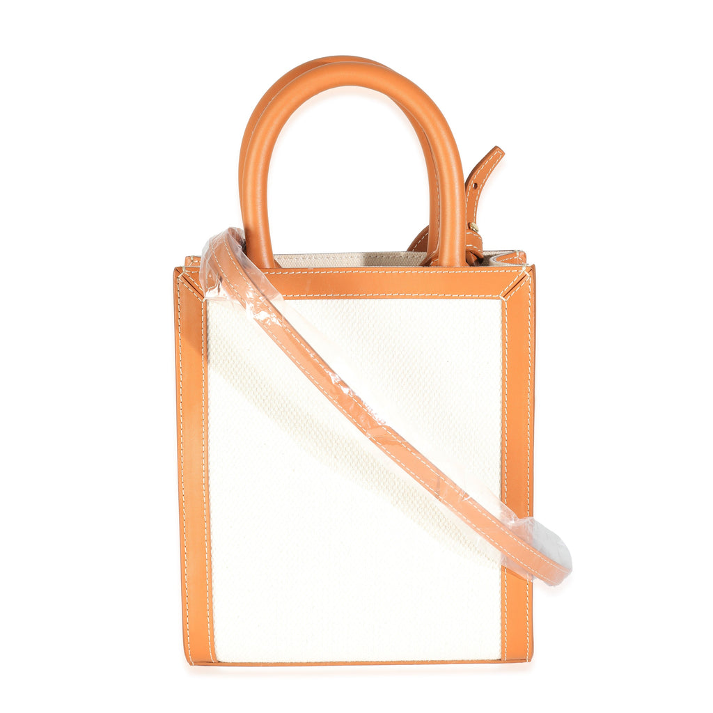 Natural Tan Canvas Calfskin Mini Vertical Cabas Bag
