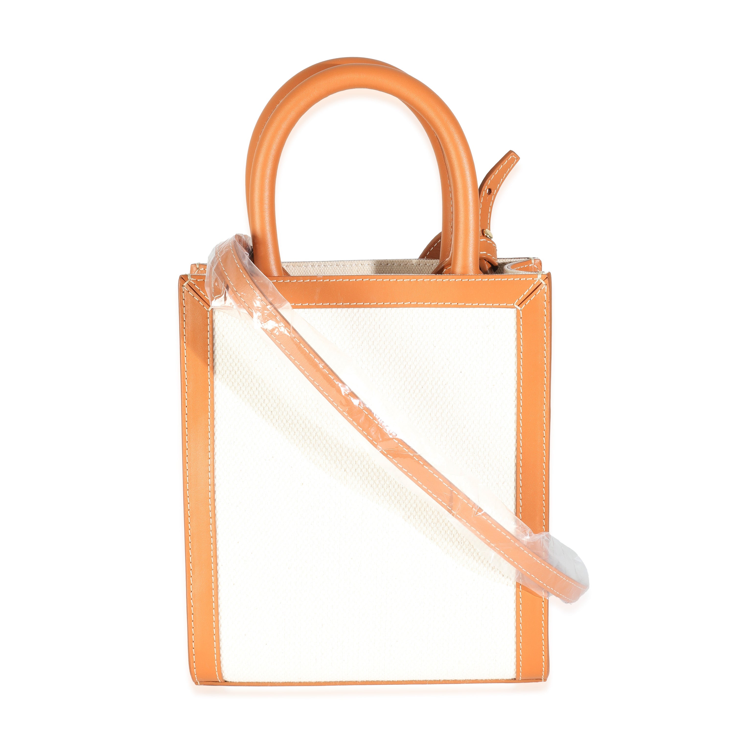 Natural Tan Canvas Calfskin Mini Vertical Cabas Bag
