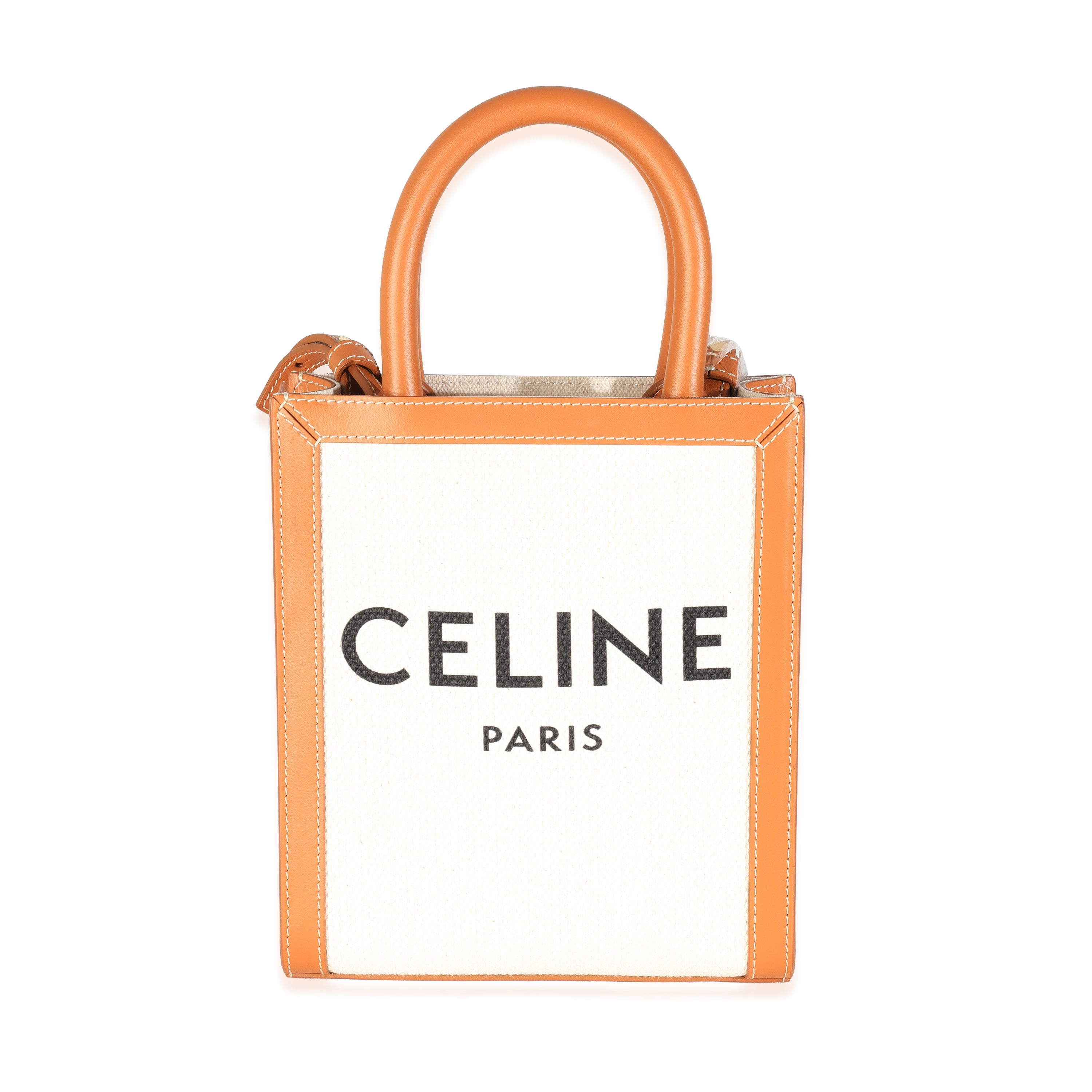 Natural Tan Canvas Calfskin Mini Vertical Cabas Bag