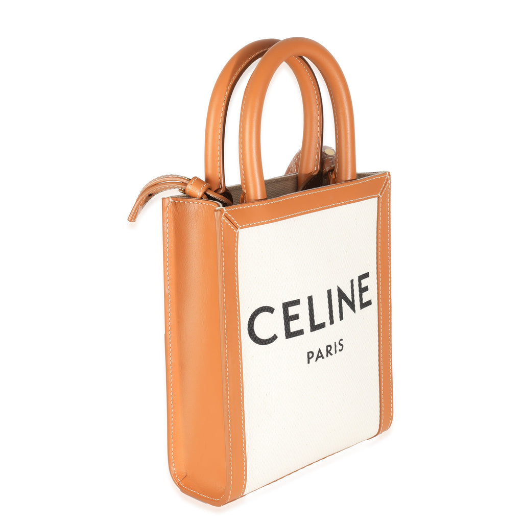 Natural Tan Canvas Calfskin Mini Vertical Cabas Bag