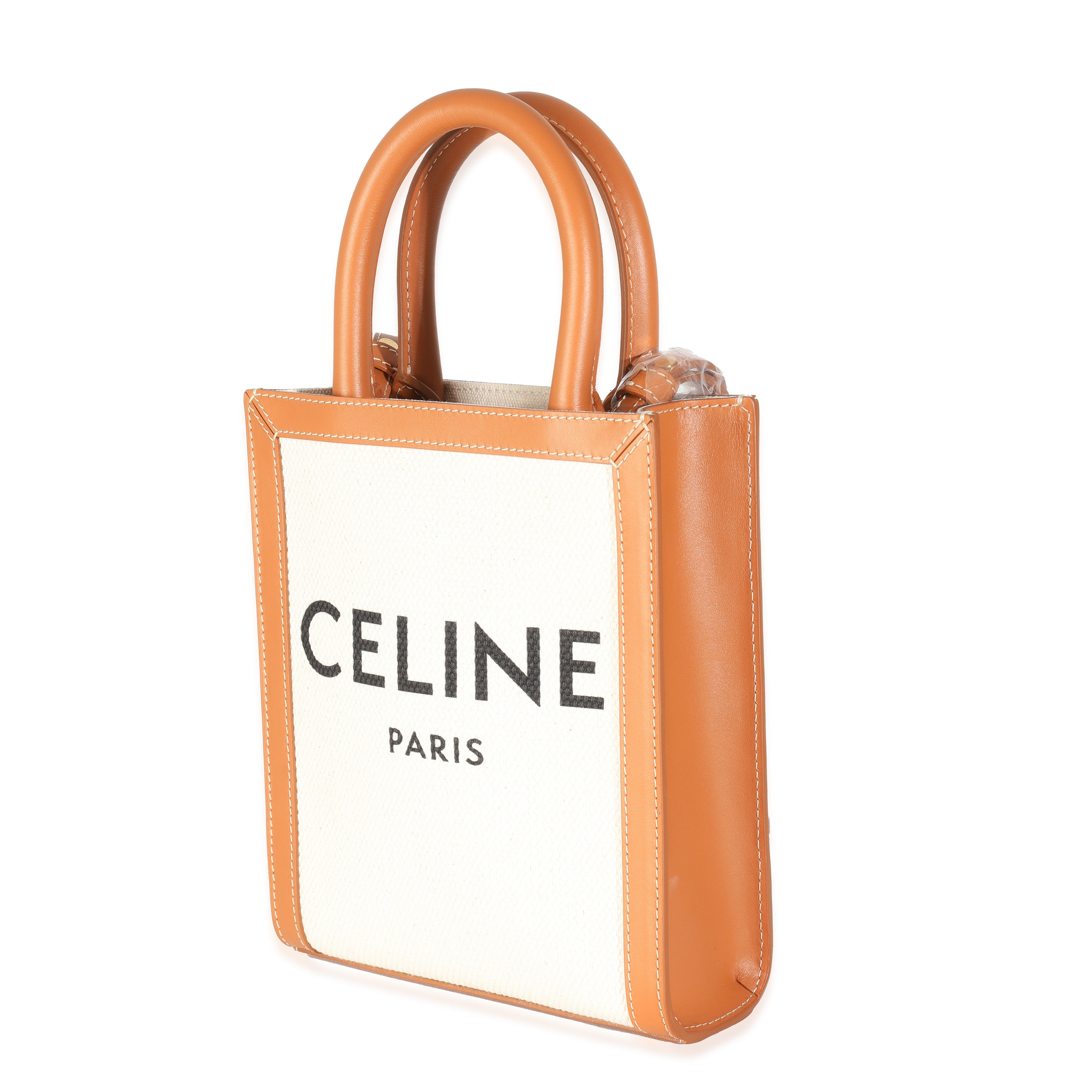 Natural Tan Canvas Calfskin Mini Vertical Cabas Bag