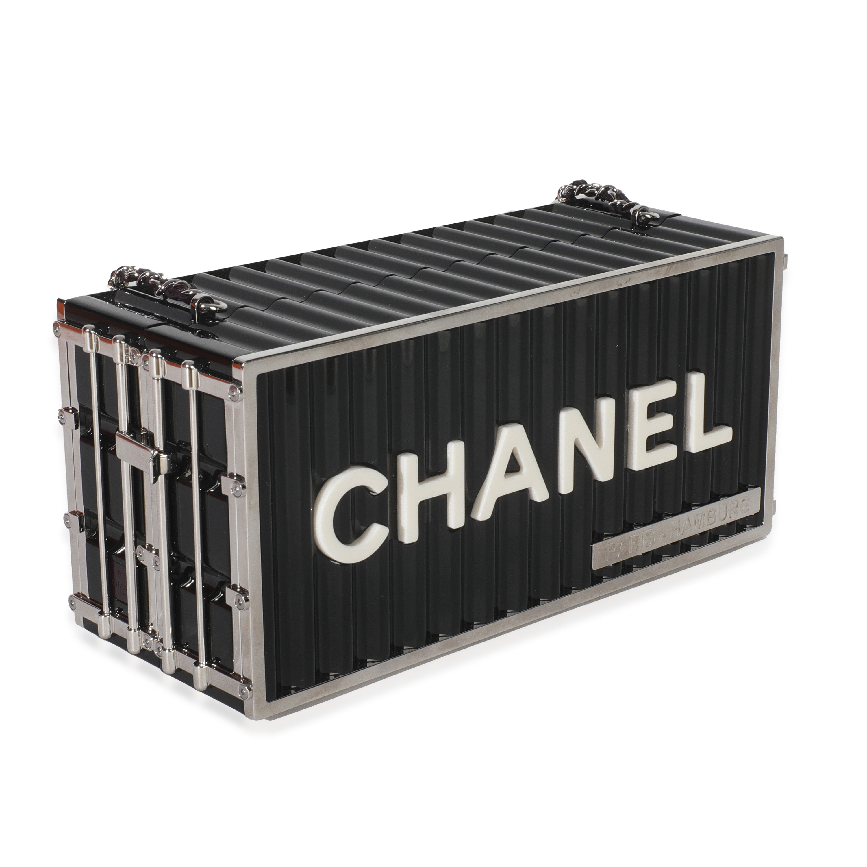 18A Black Lucite Paris Hamburg Minaudiere Shipping Container Clutch