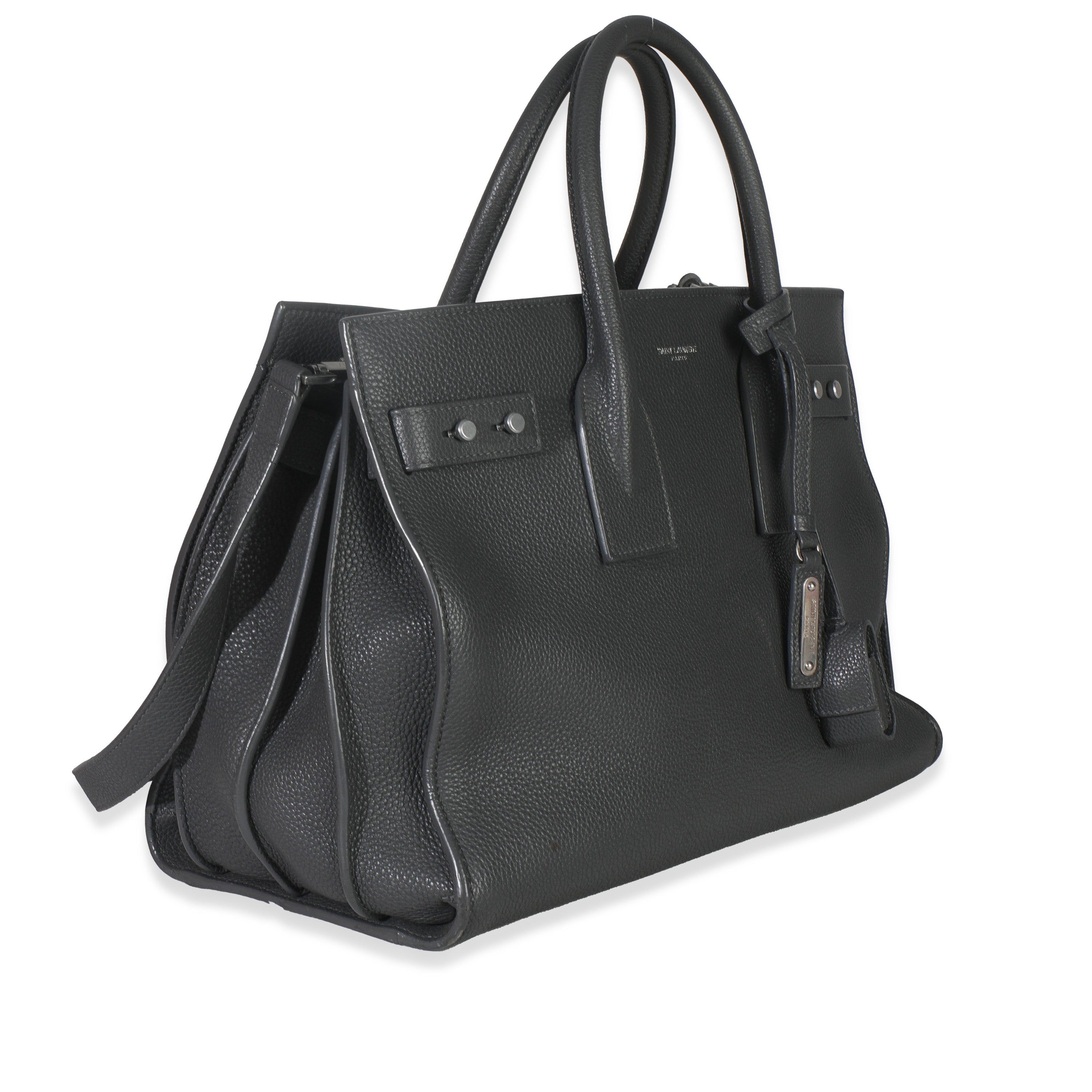 Grey Grained Calfskin Small Souple Sac De Jour