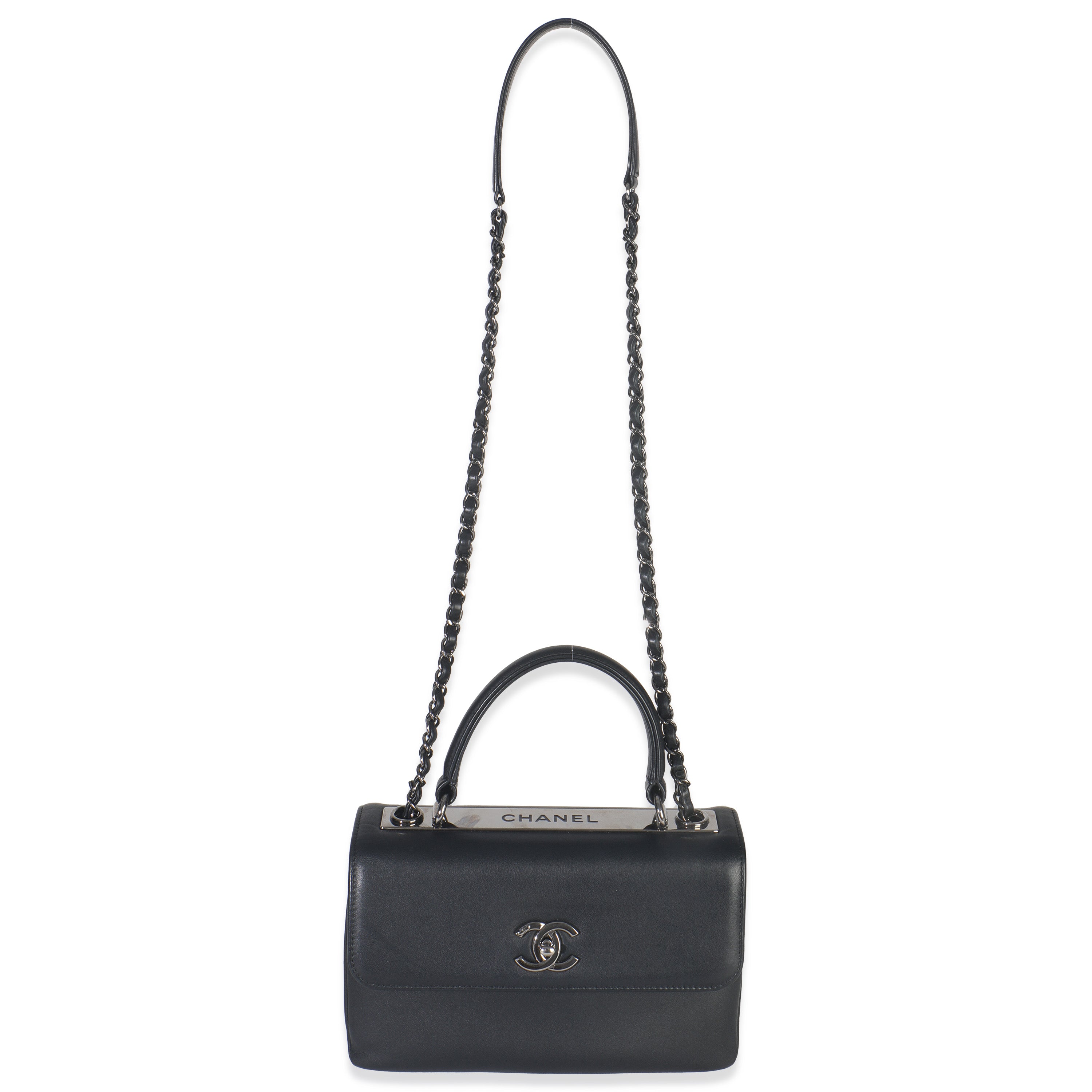 Black Calfskin Smooth Small Trendy CC Flap Bag