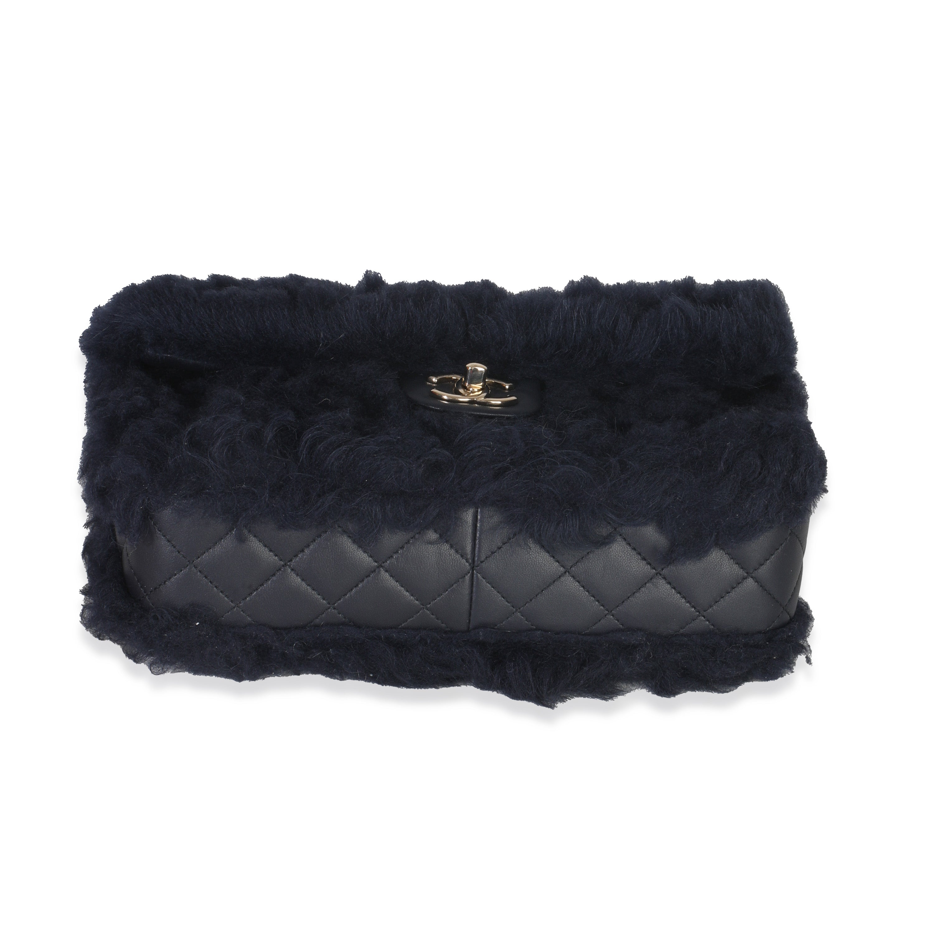Navy Shearling Quilted Lambskin Medium Flap Bag