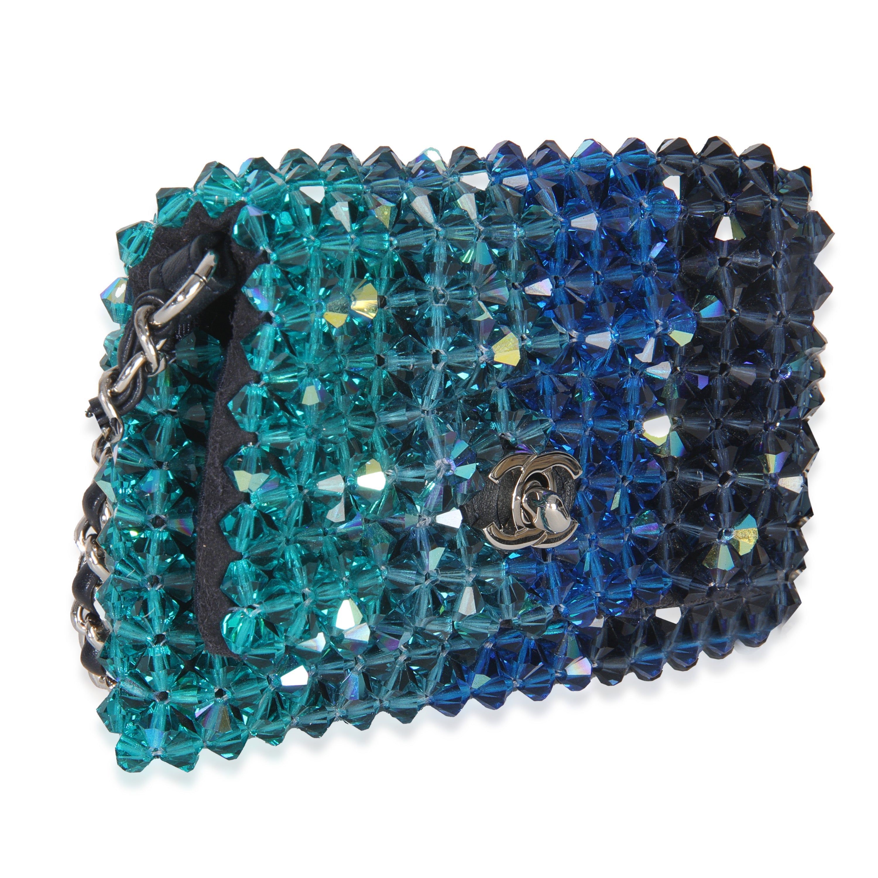 Blue Ombre Beaded Micro Clutch On Chain