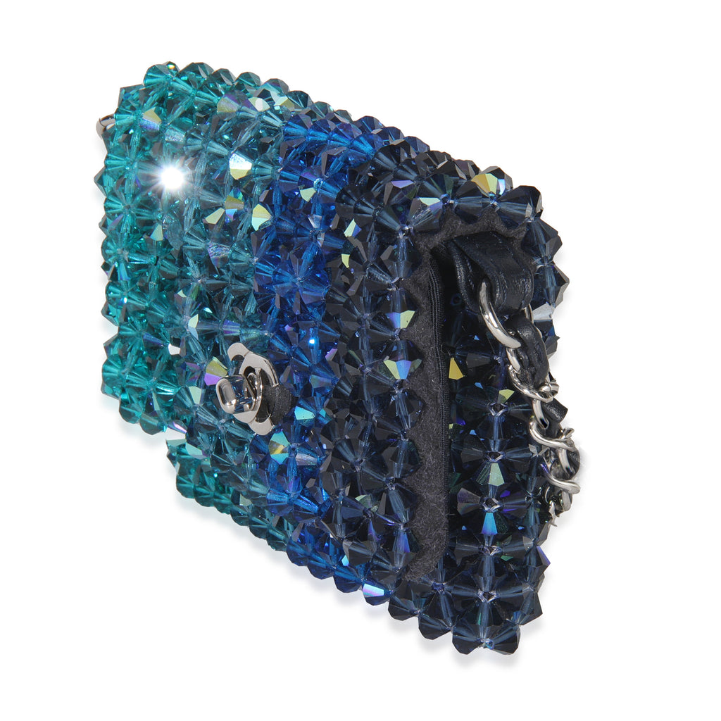 Blue Ombre Beaded Micro Clutch On Chain