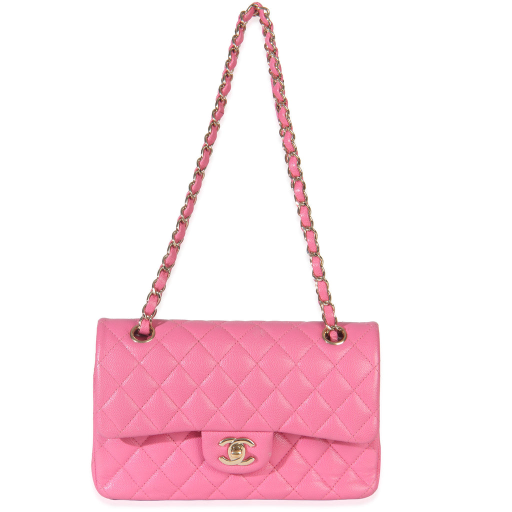 22P Pink Quilted Caviar Small Classic Double Flap Bag