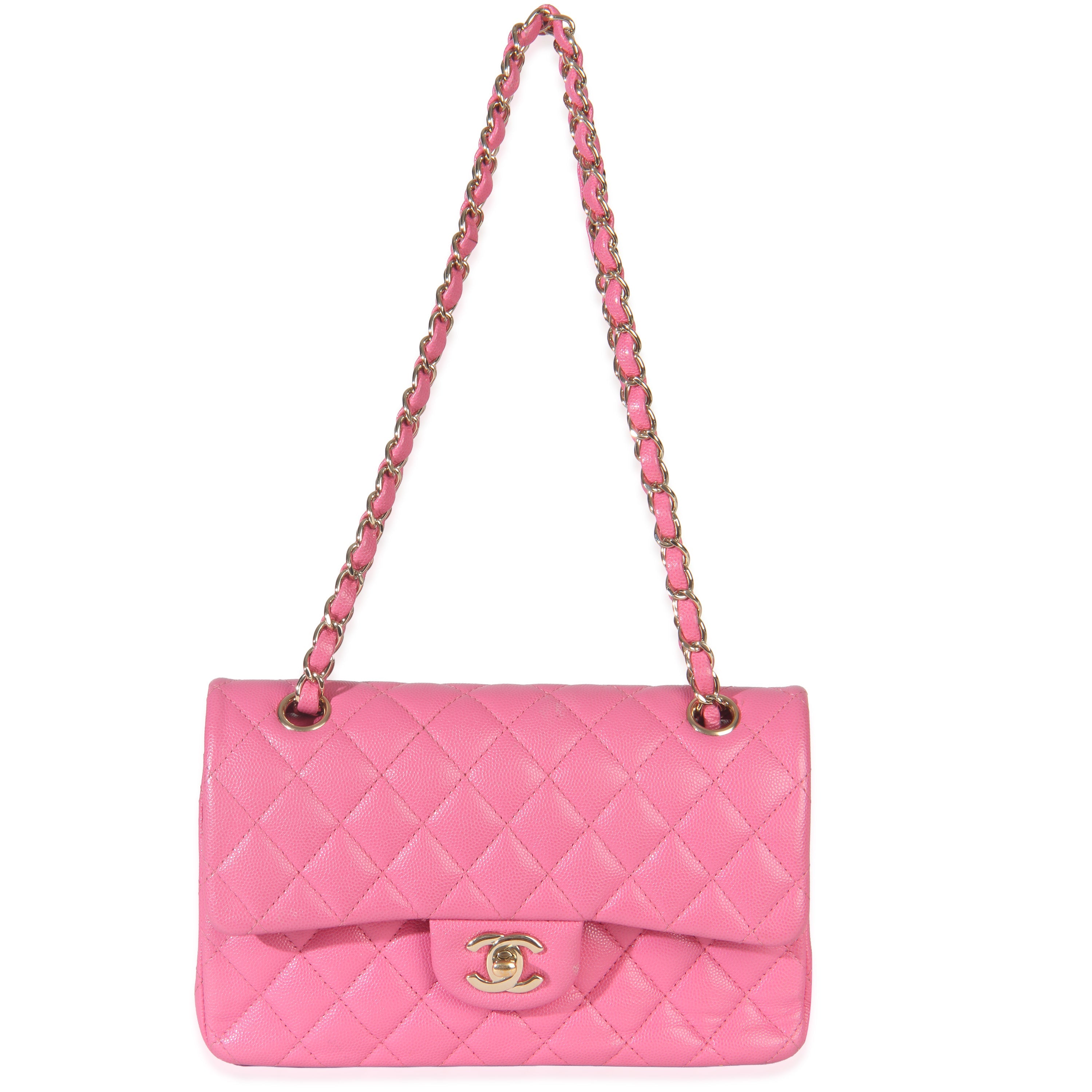 22P Pink Quilted Caviar Small Classic Double Flap Bag