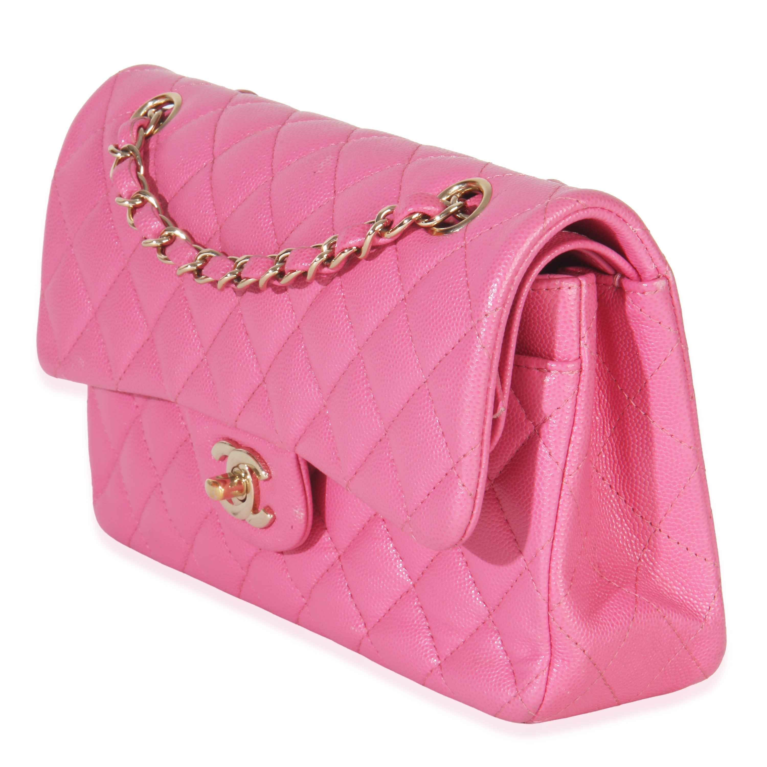 22P Pink Quilted Caviar Small Classic Double Flap Bag