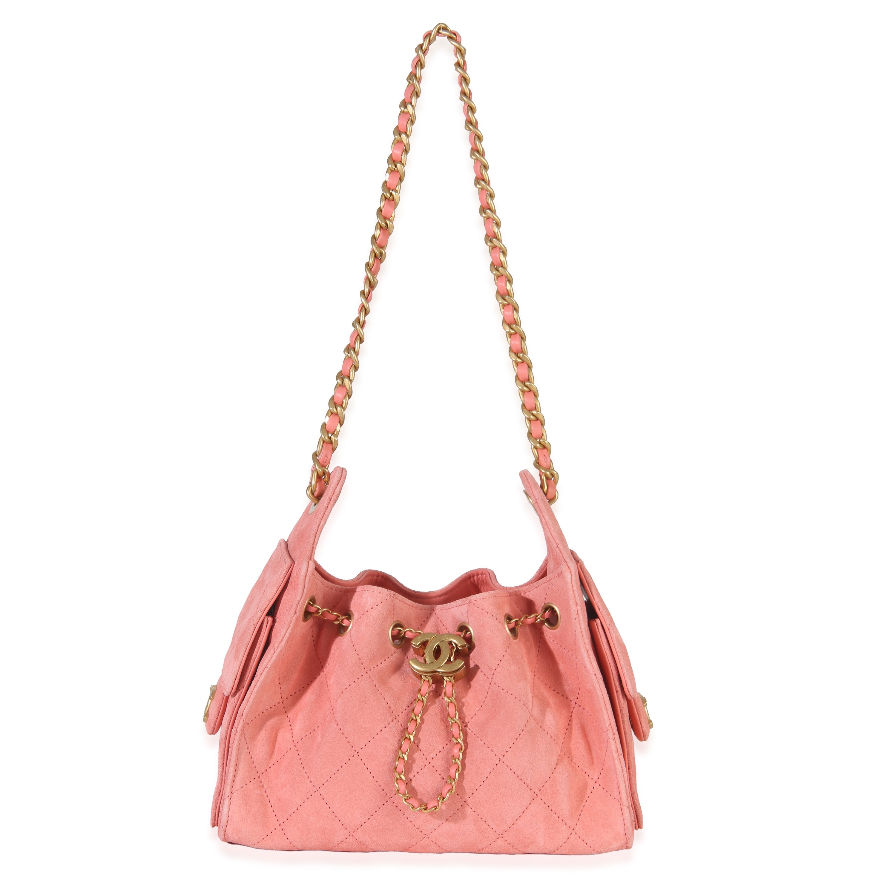Pink Quilted Suede Mini Chanel 25 Hobo