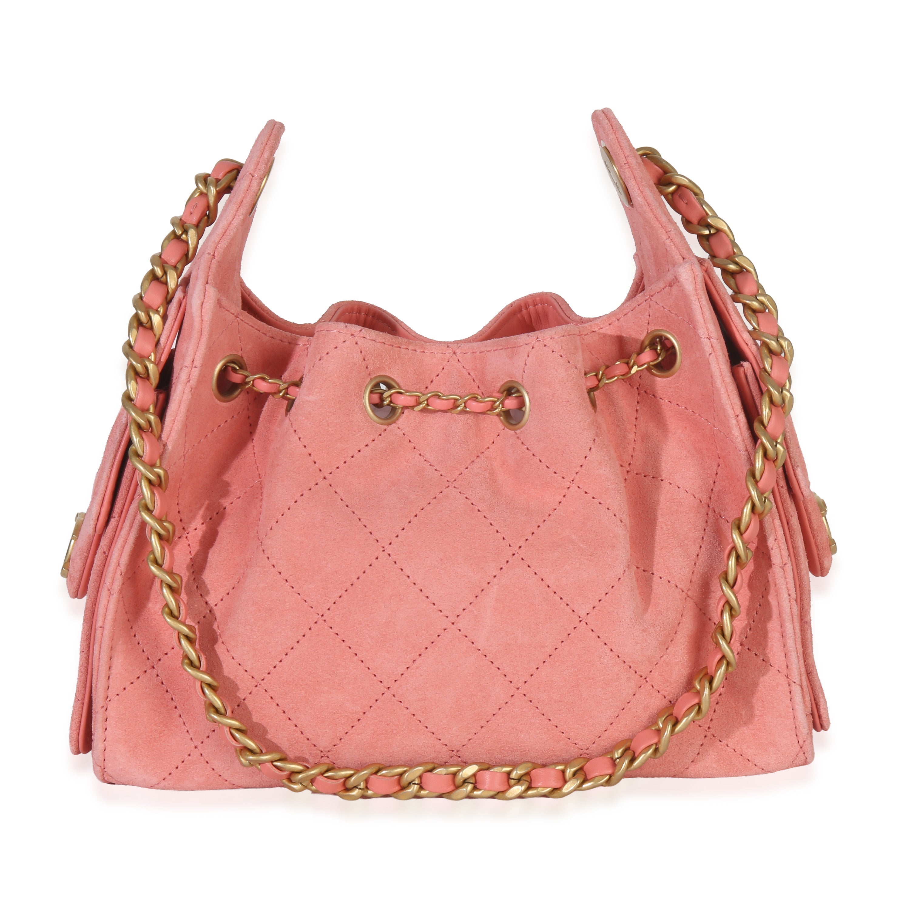Pink Quilted Suede Mini Chanel 25 Hobo
