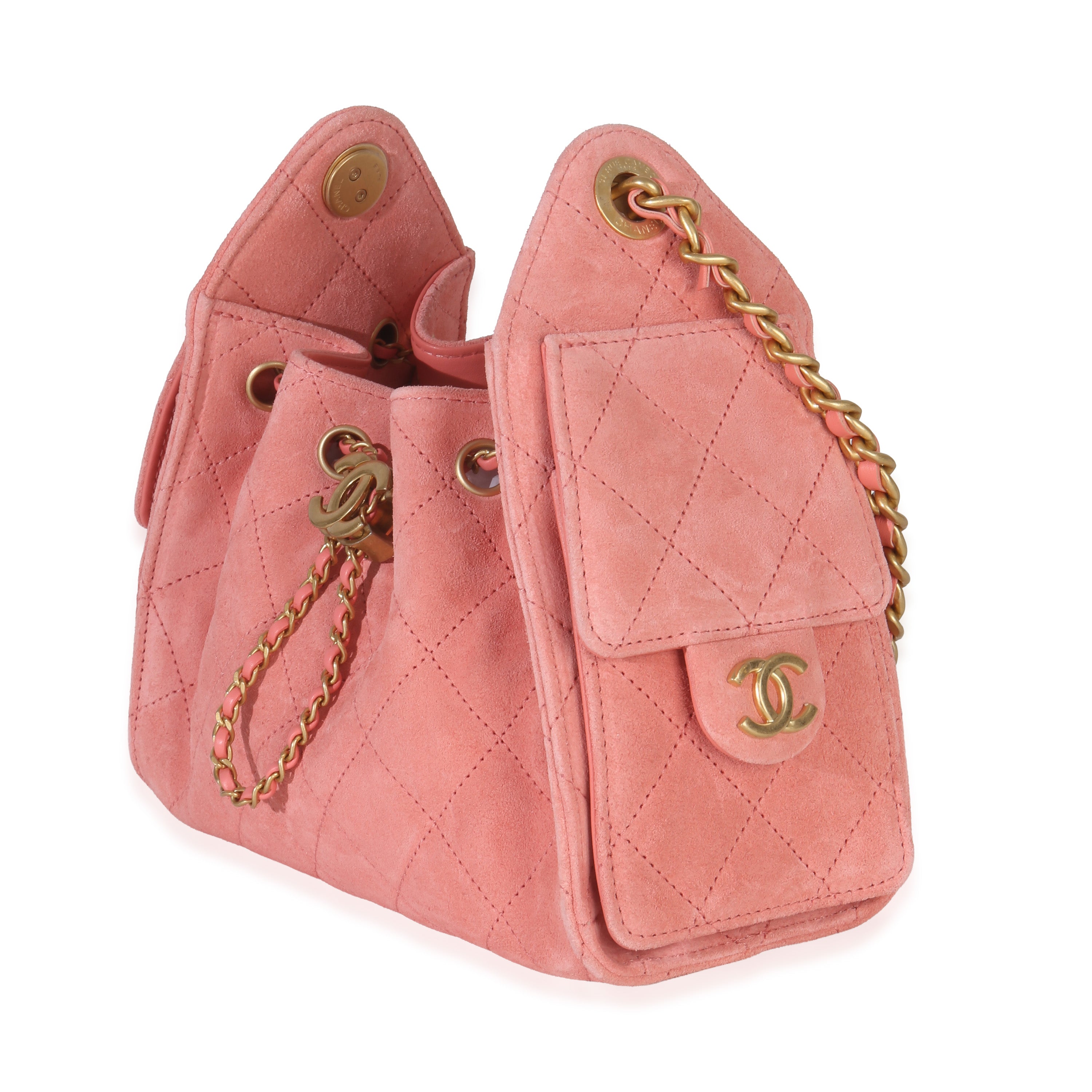 Pink Quilted Suede Mini Chanel 25 Hobo
