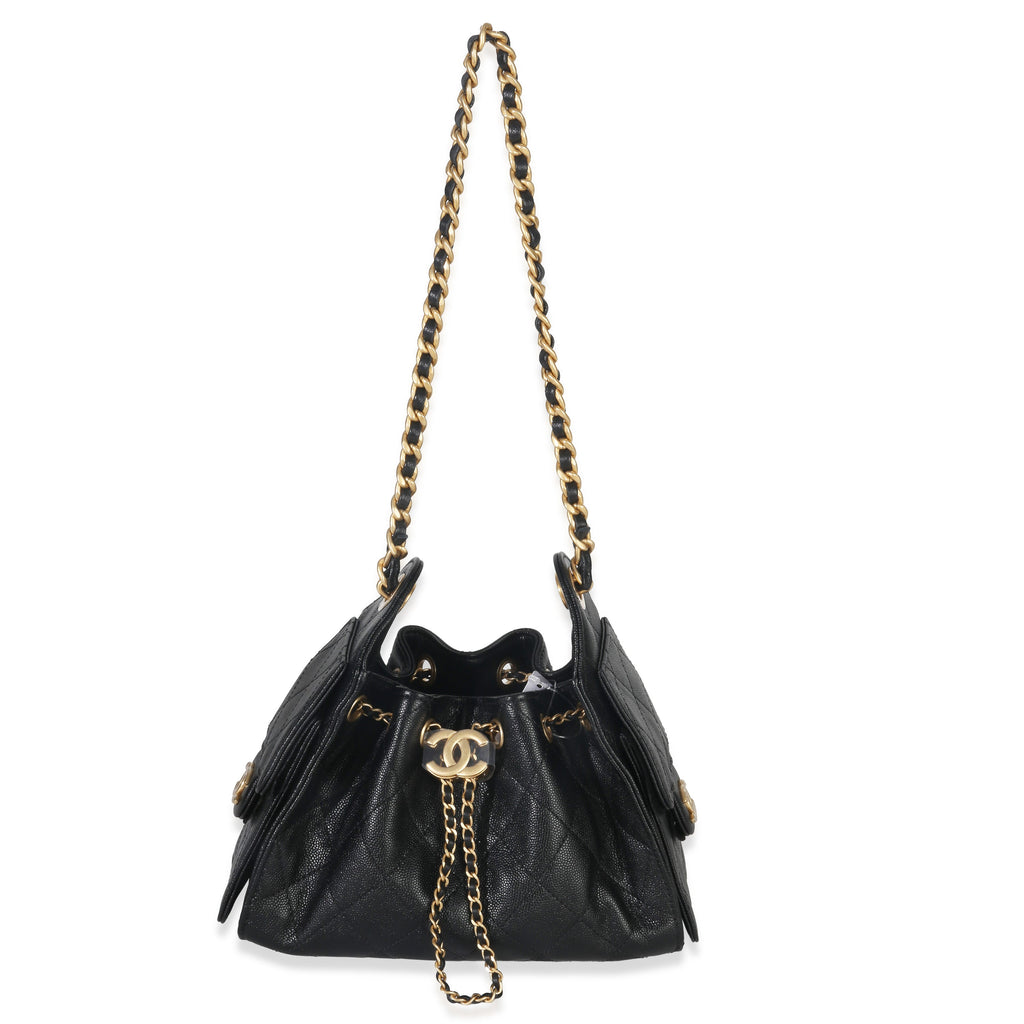 Black Quilted Caviar Mini Chanel 25 Hobo Handbag