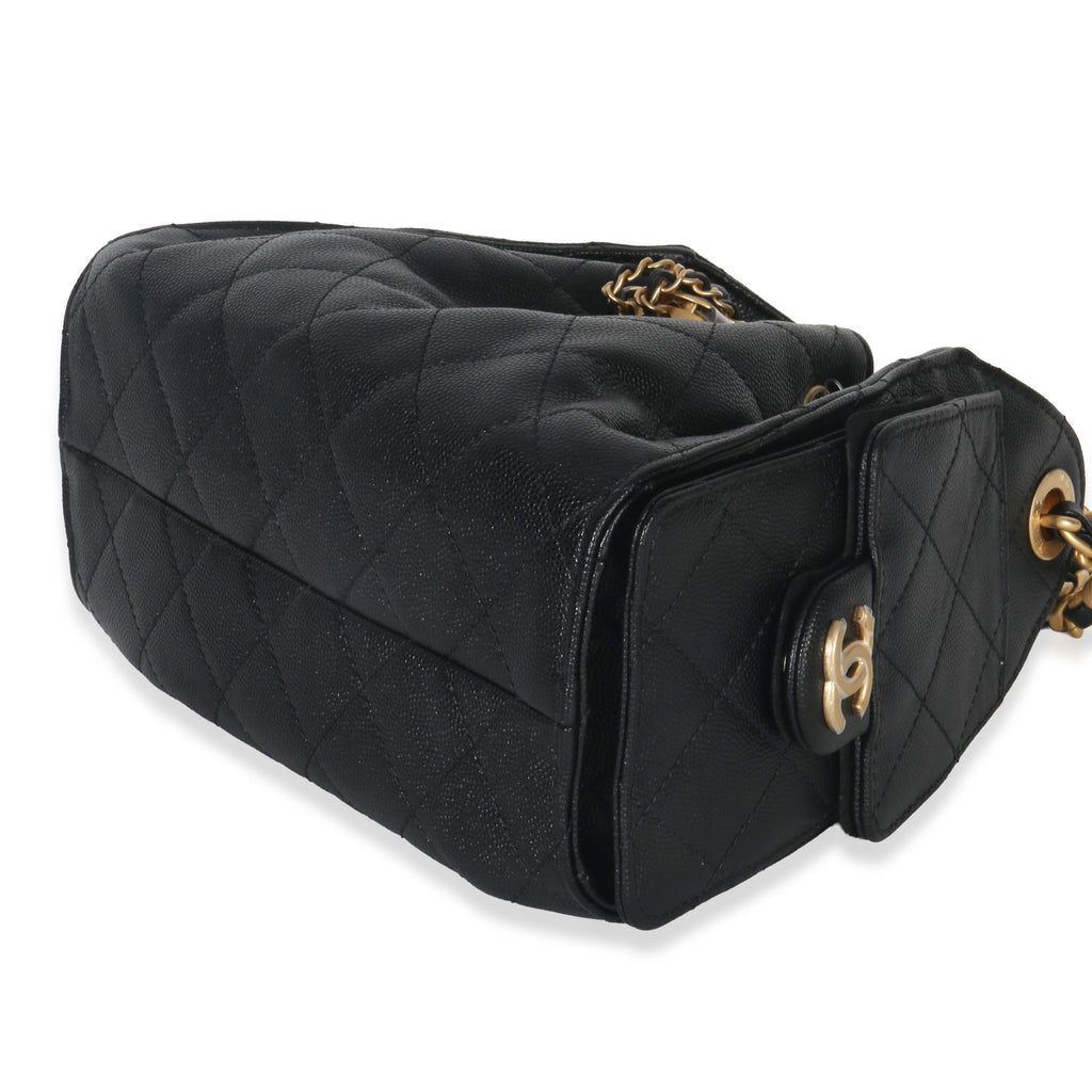 Black Quilted Caviar Mini Chanel 25 Hobo Handbag