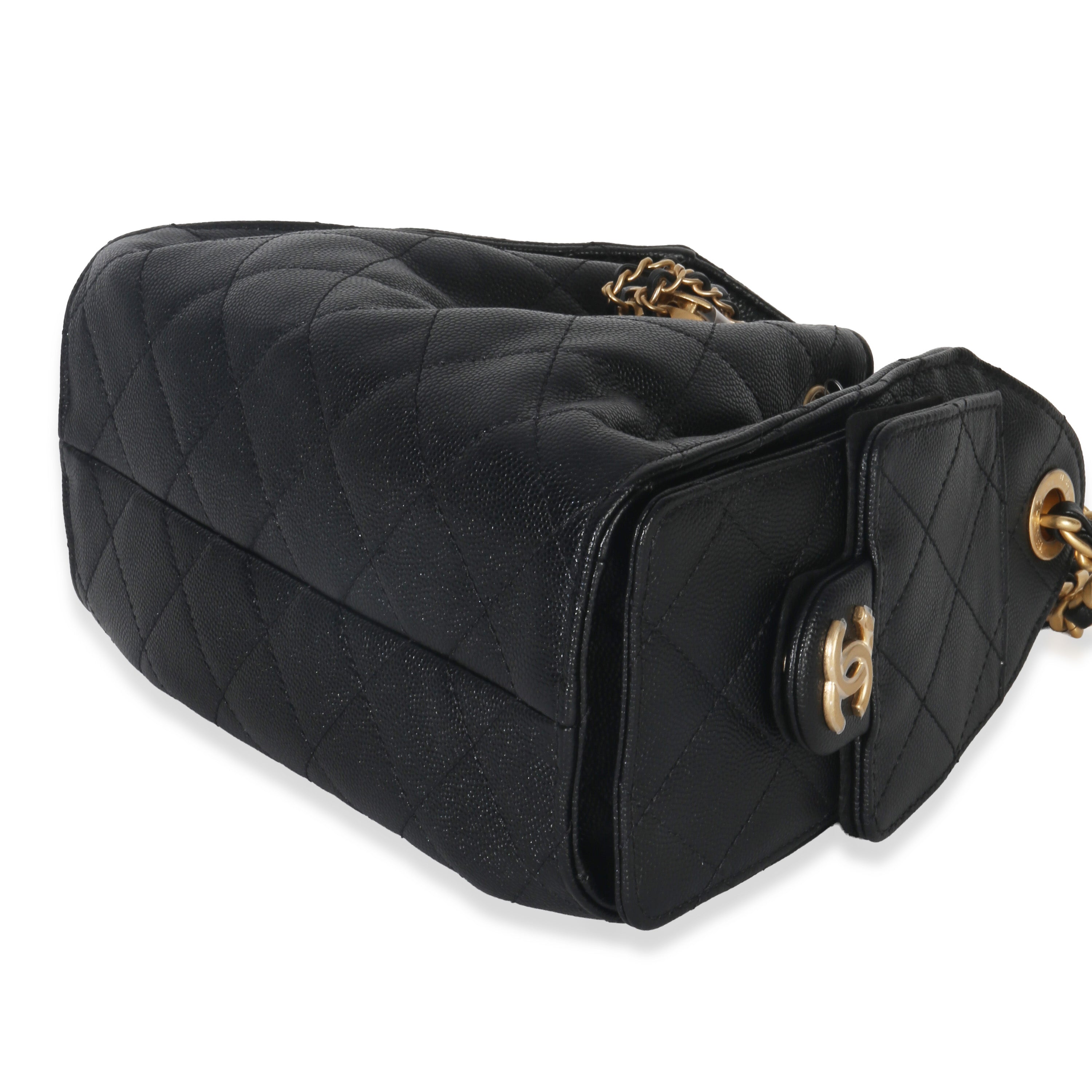 Black Quilted Caviar Mini Chanel 25 Hobo Handbag