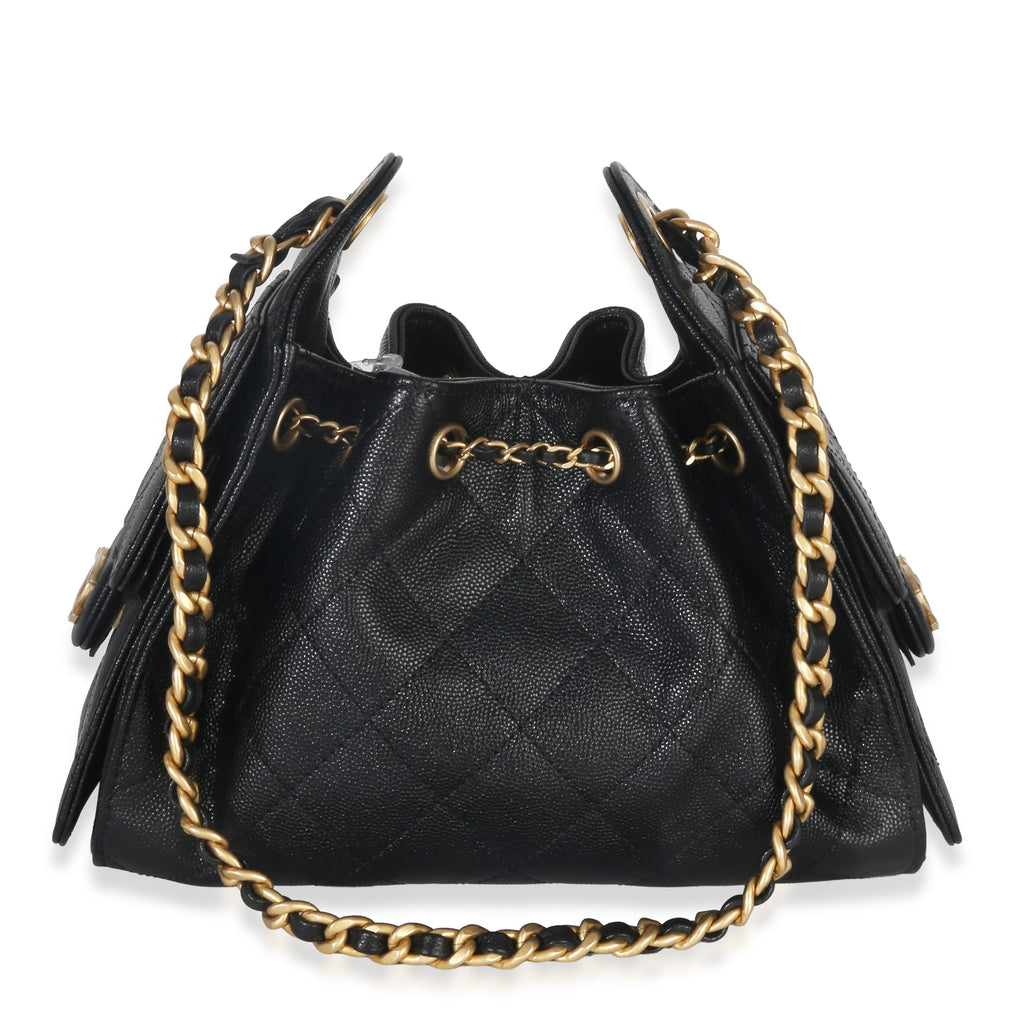Black Quilted Caviar Mini Chanel 25 Hobo Handbag