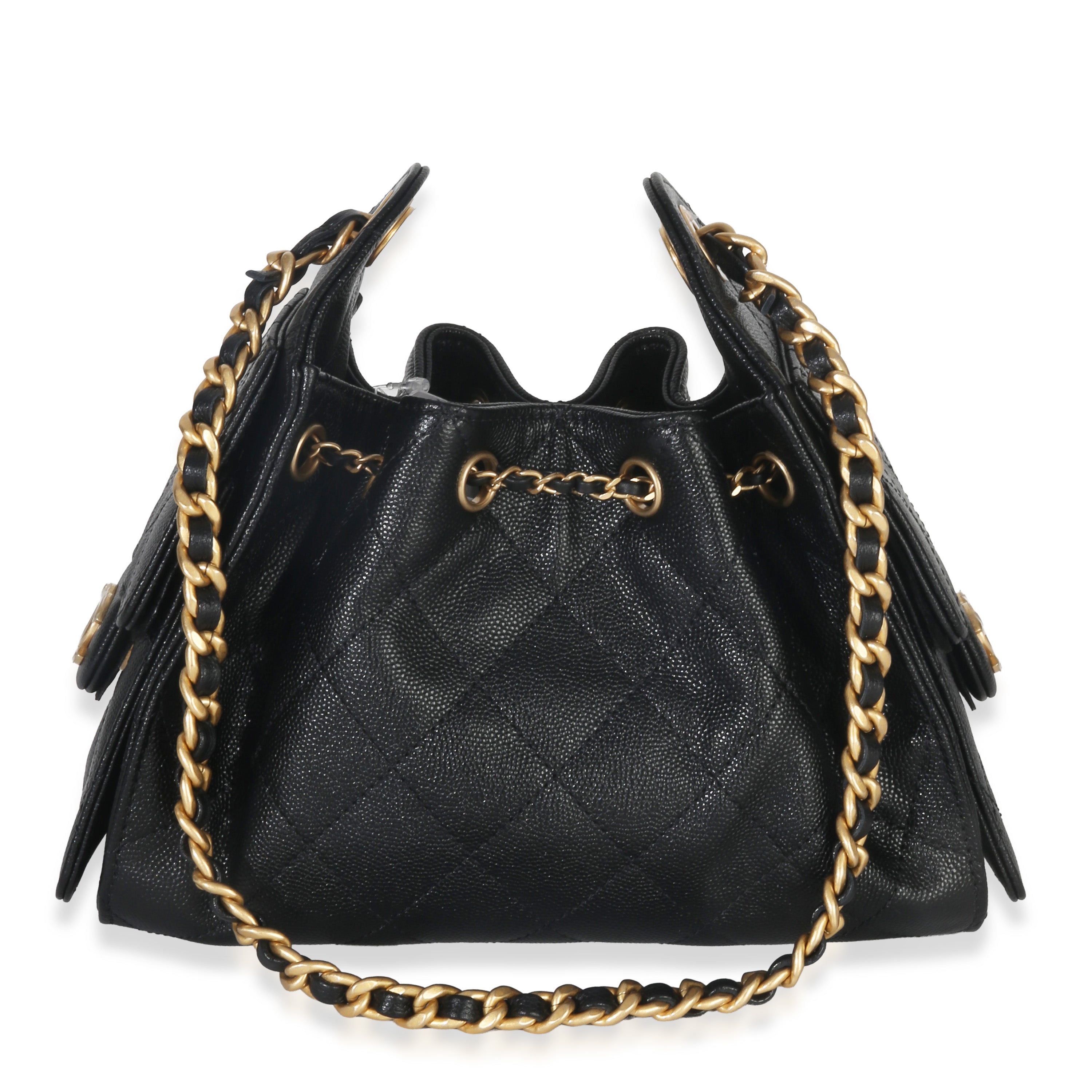 Black Quilted Caviar Mini Chanel 25 Hobo Handbag