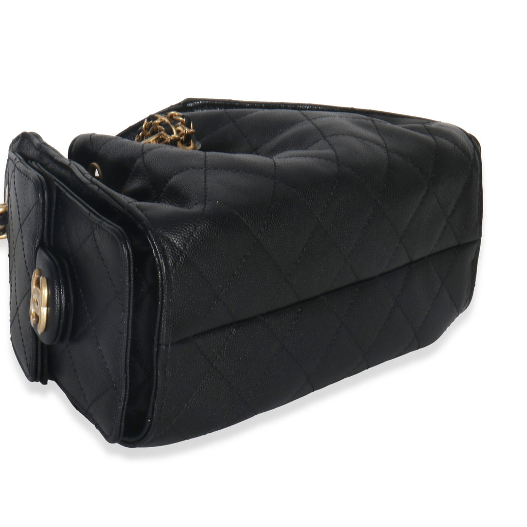 Black Quilted Caviar Mini Chanel 25 Hobo Handbag