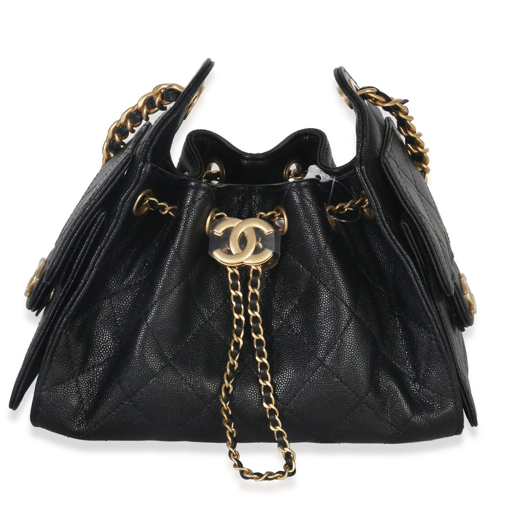 Black Quilted Caviar Mini Chanel 25 Hobo Handbag