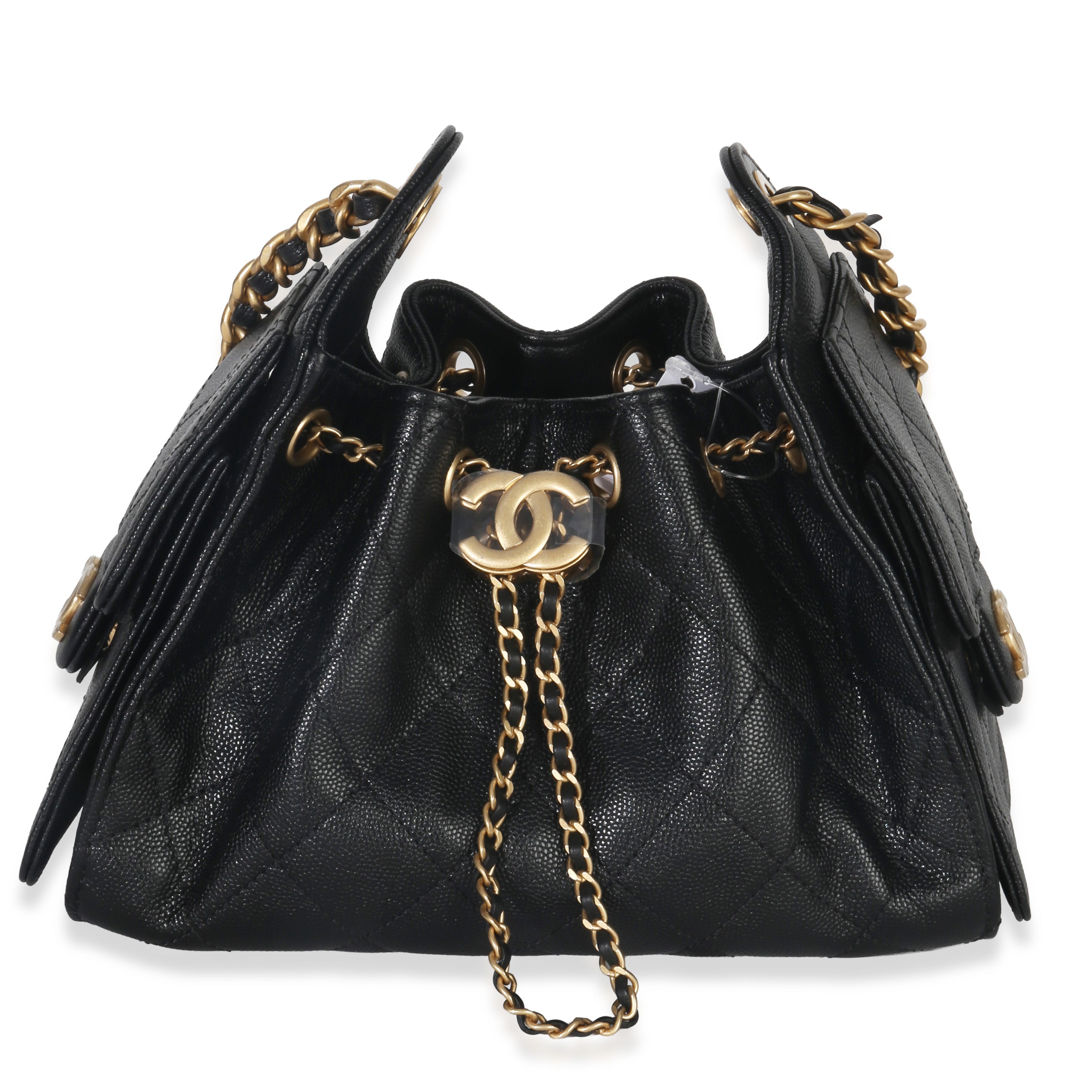 Black Quilted Caviar Mini Chanel 25 Hobo Handbag