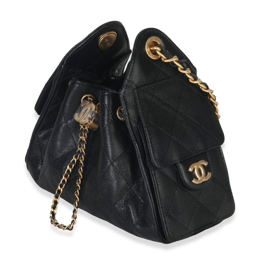 Black Quilted Caviar Mini Chanel 25 Hobo Handbag