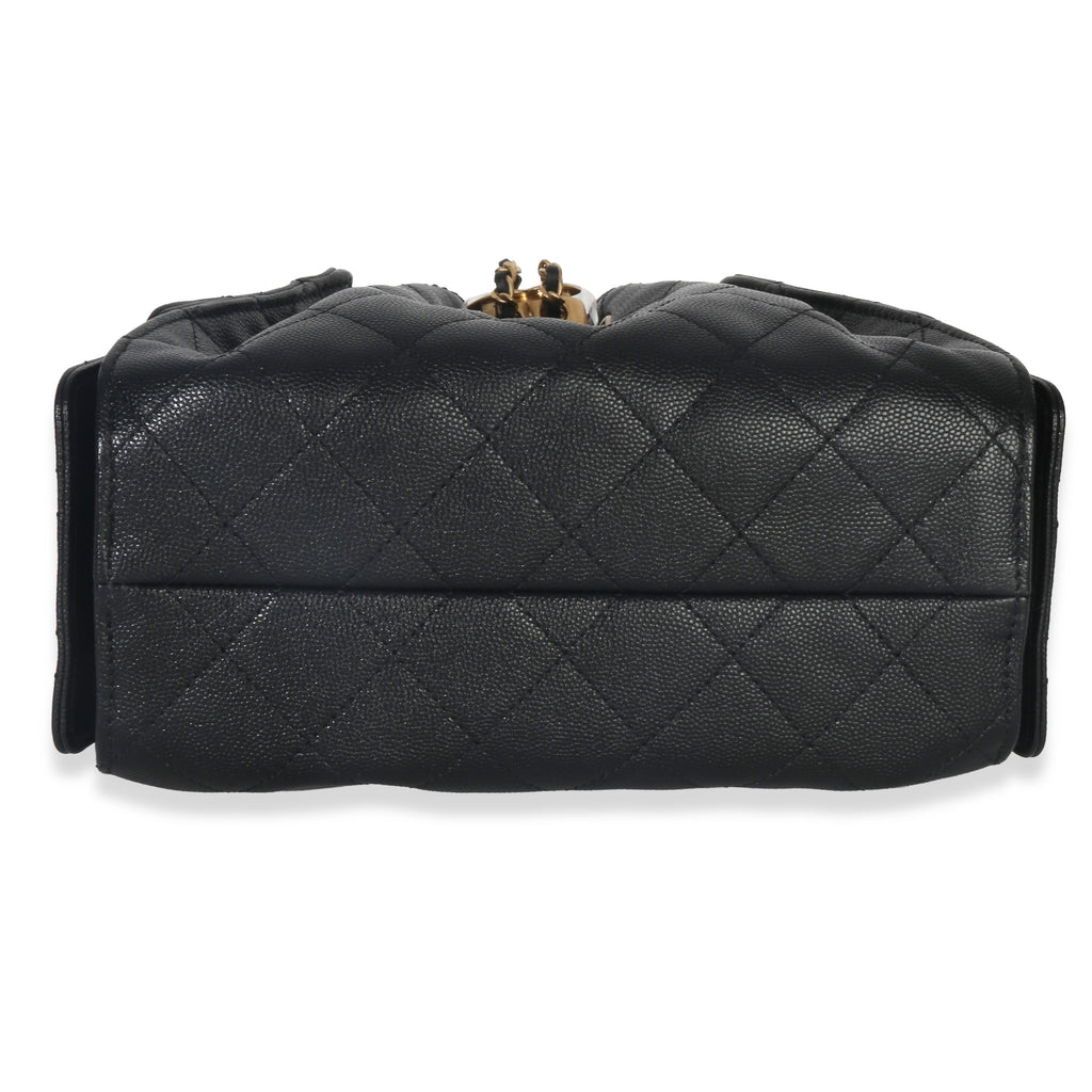 Black Quilted Caviar Mini Chanel 25 Hobo Handbag