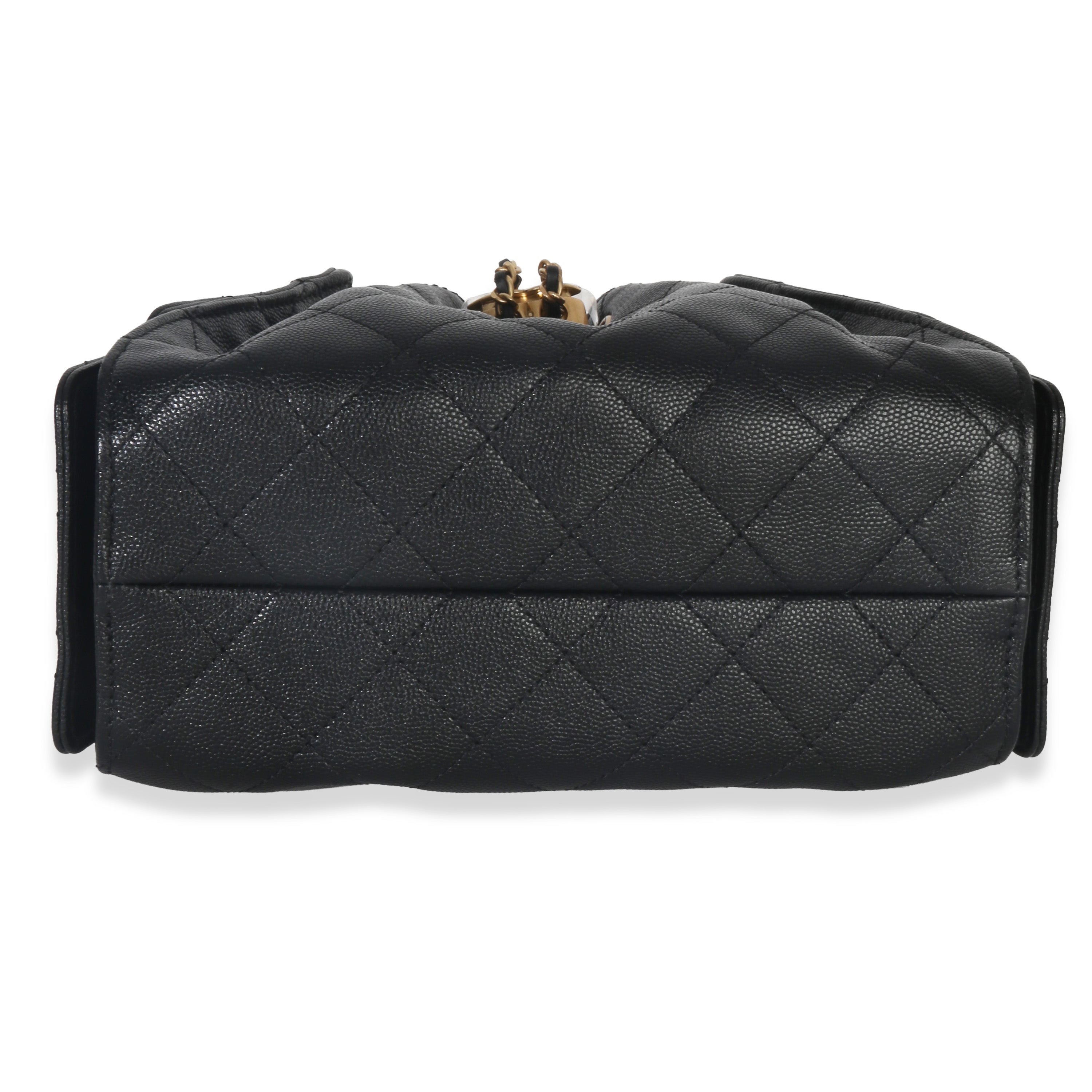 Black Quilted Caviar Mini Chanel 25 Hobo Handbag