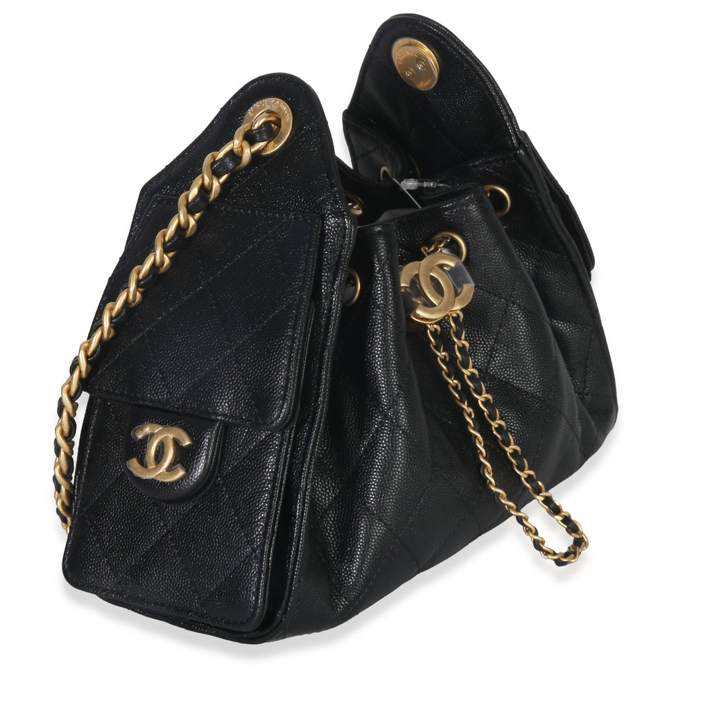 Black Quilted Caviar Mini Chanel 25 Hobo Handbag