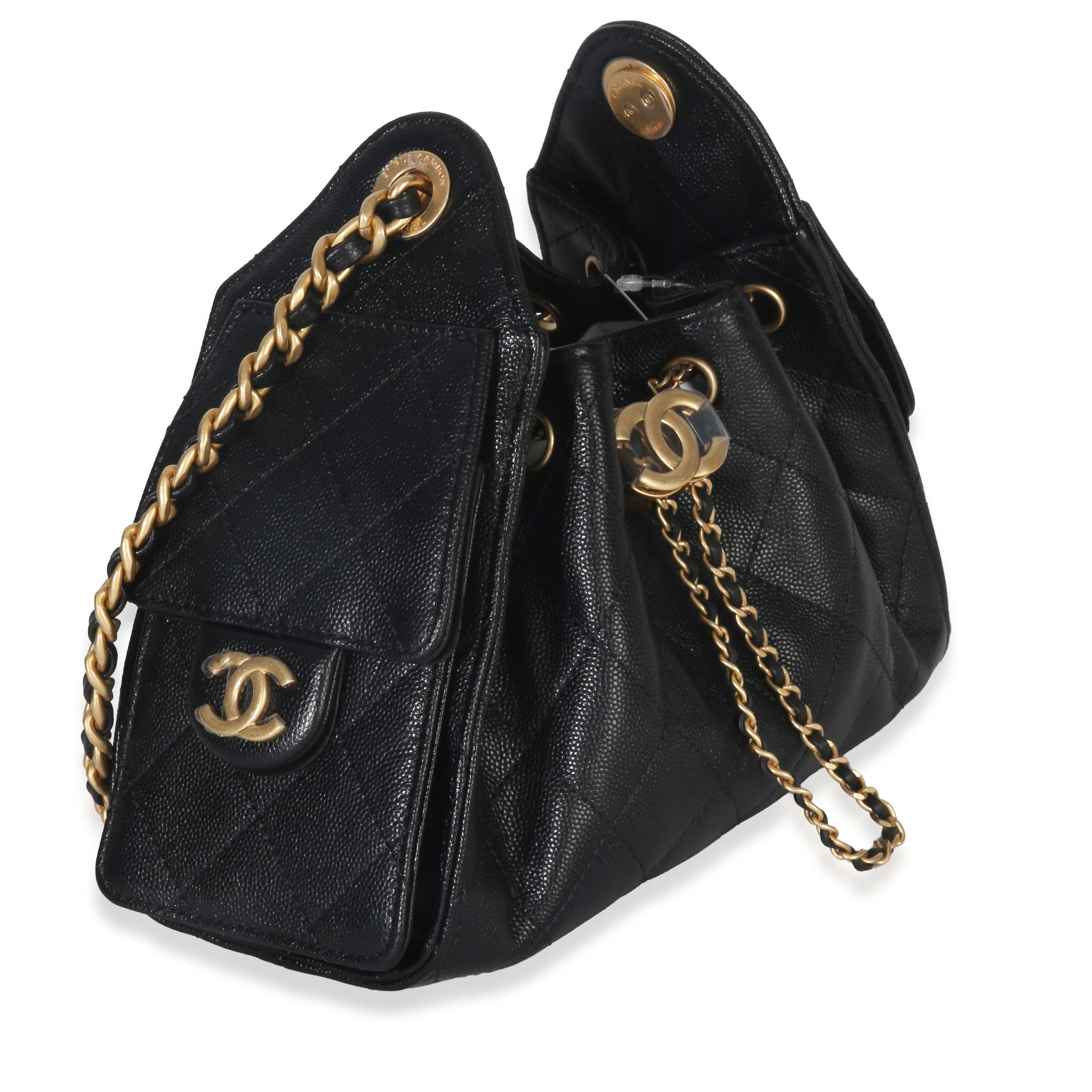 Black Quilted Caviar Mini Chanel 25 Hobo Handbag