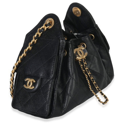 Black Quilted Caviar Mini Chanel 25 Hobo Handbag