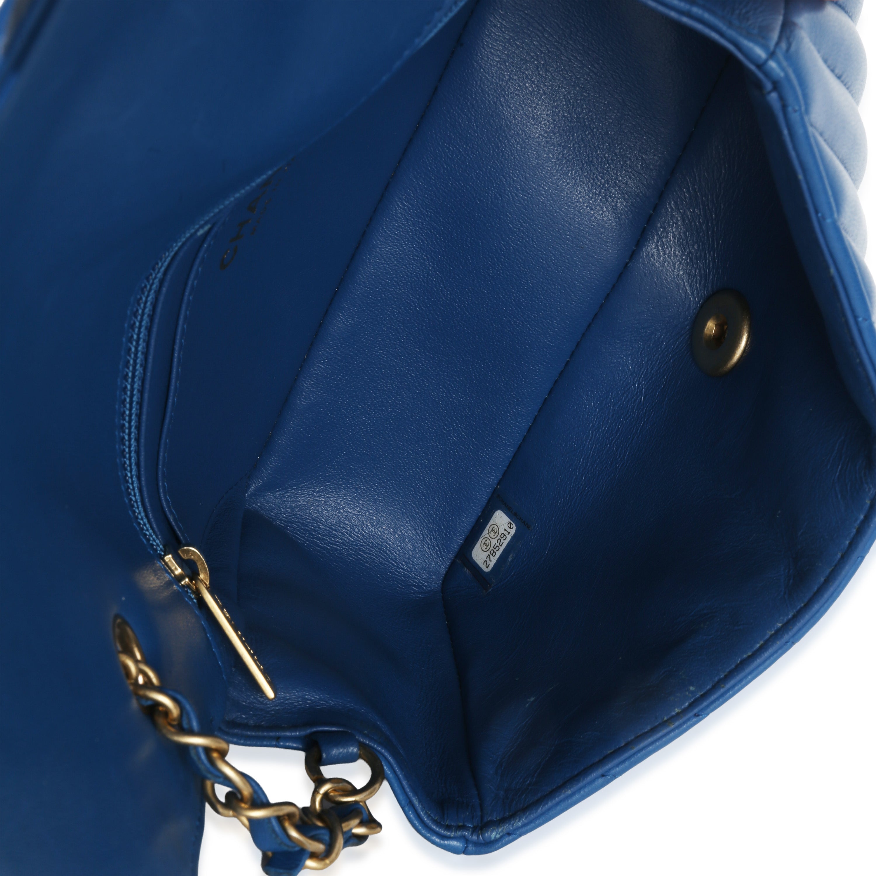Blue Lambskin Chevron Mini Rectangular Flap Bag