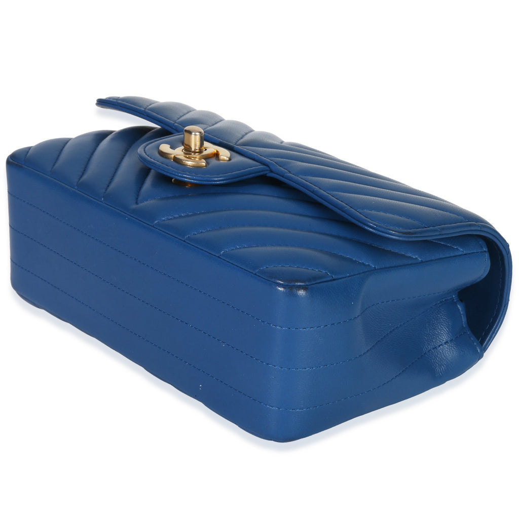 Blue Lambskin Chevron Mini Rectangular Flap Bag