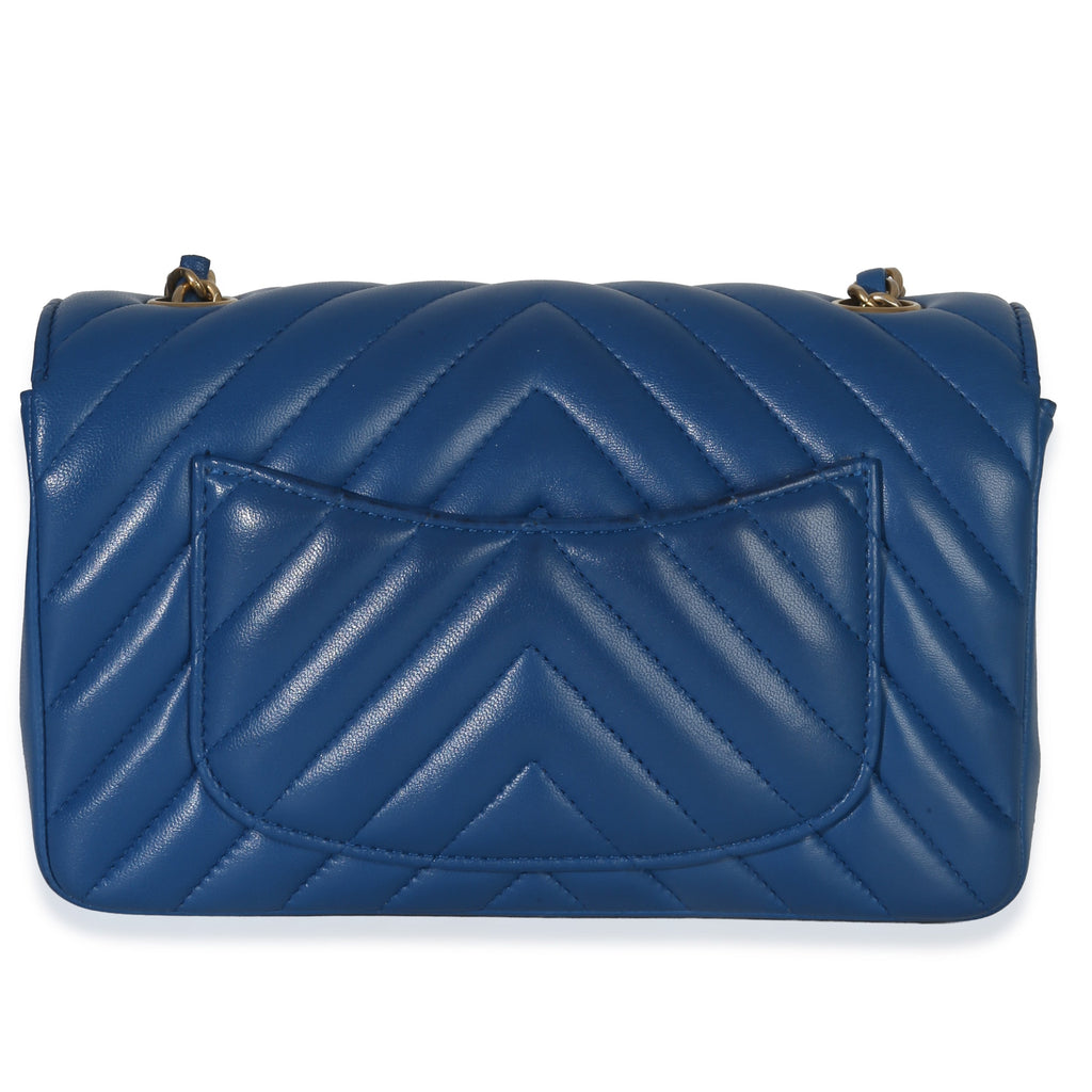 Blue Lambskin Chevron Mini Rectangular Flap Bag