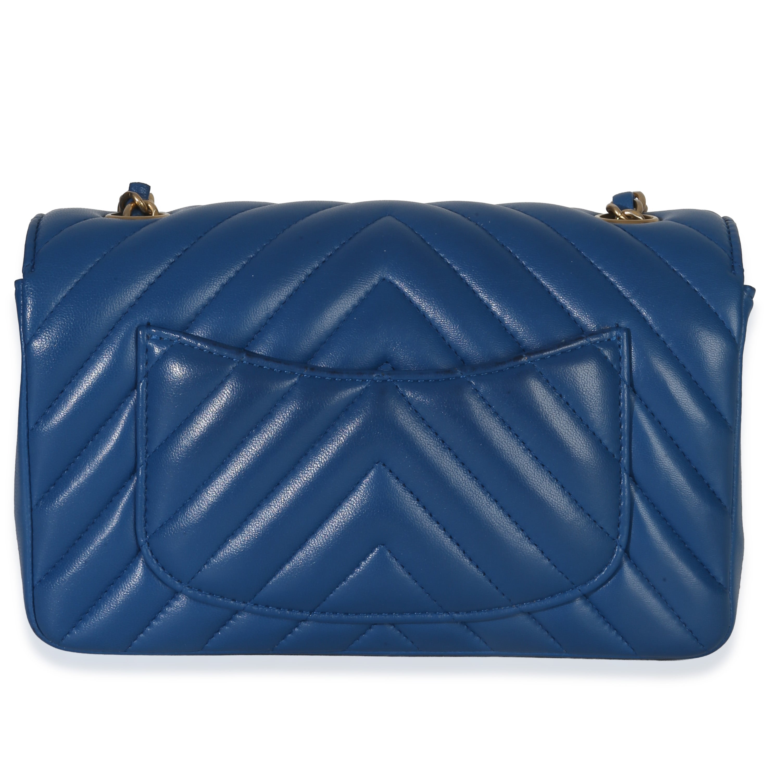 Blue Lambskin Chevron Mini Rectangular Flap Bag