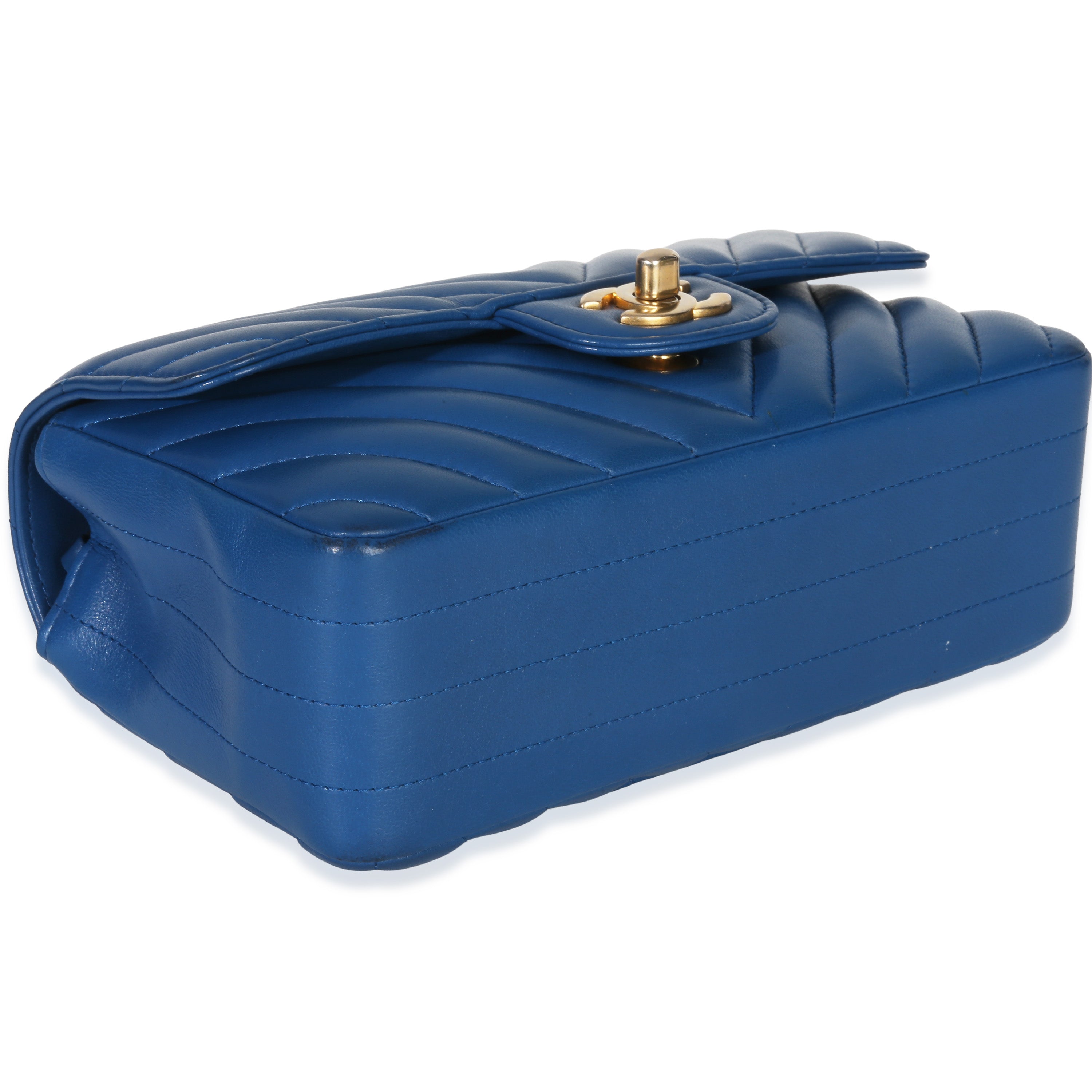 Blue Lambskin Chevron Mini Rectangular Flap Bag
