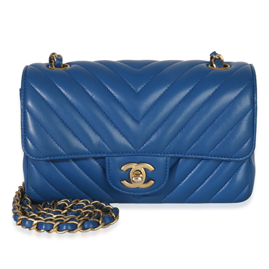 Blue Lambskin Chevron Mini Rectangular Flap Bag