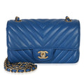 Blue Lambskin Chevron Mini Rectangular Flap Bag