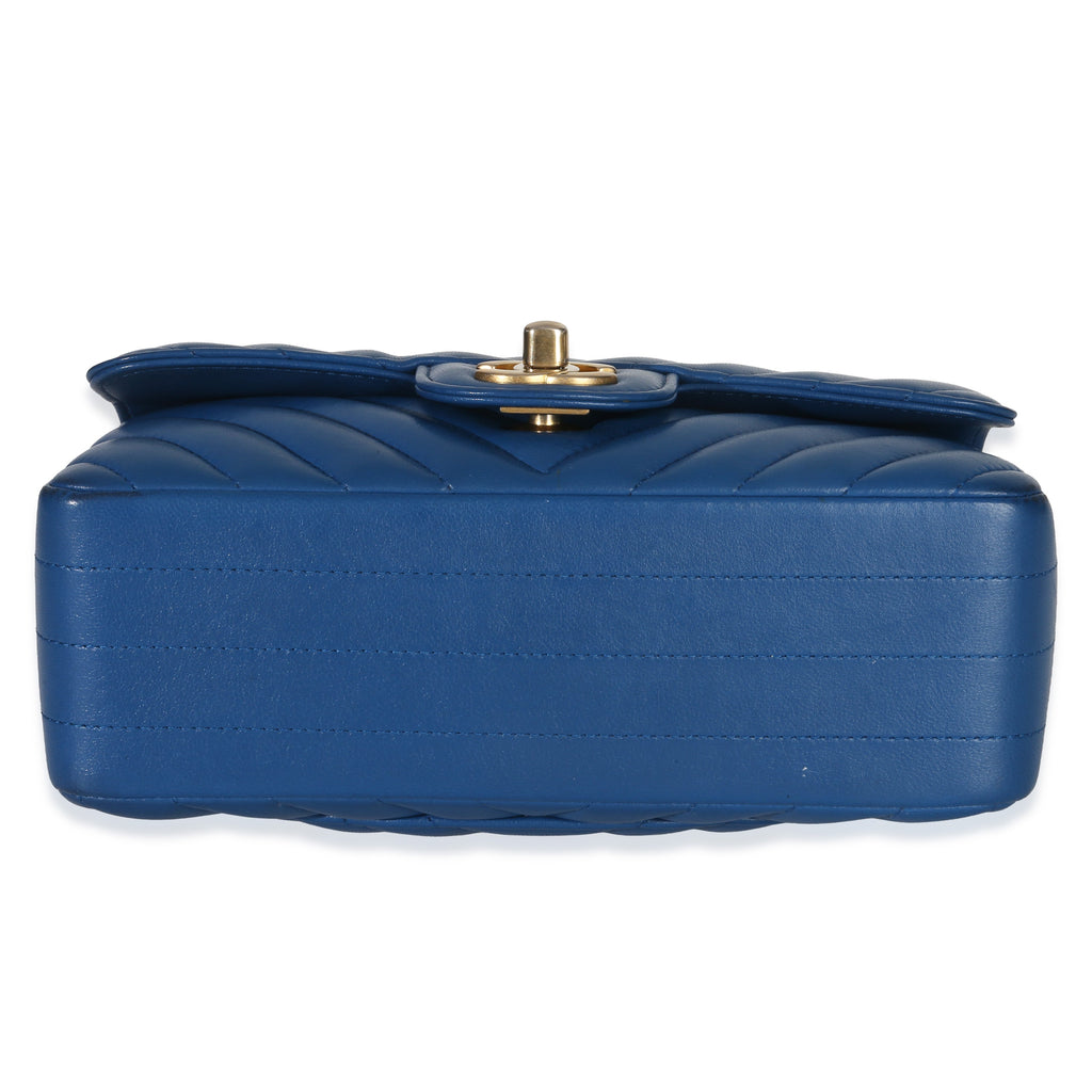 Blue Lambskin Chevron Mini Rectangular Flap Bag