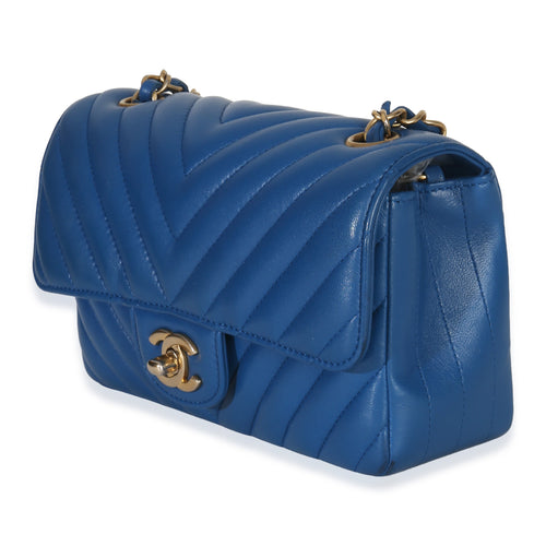 Blue Lambskin Chevron Mini Rectangular Flap Bag