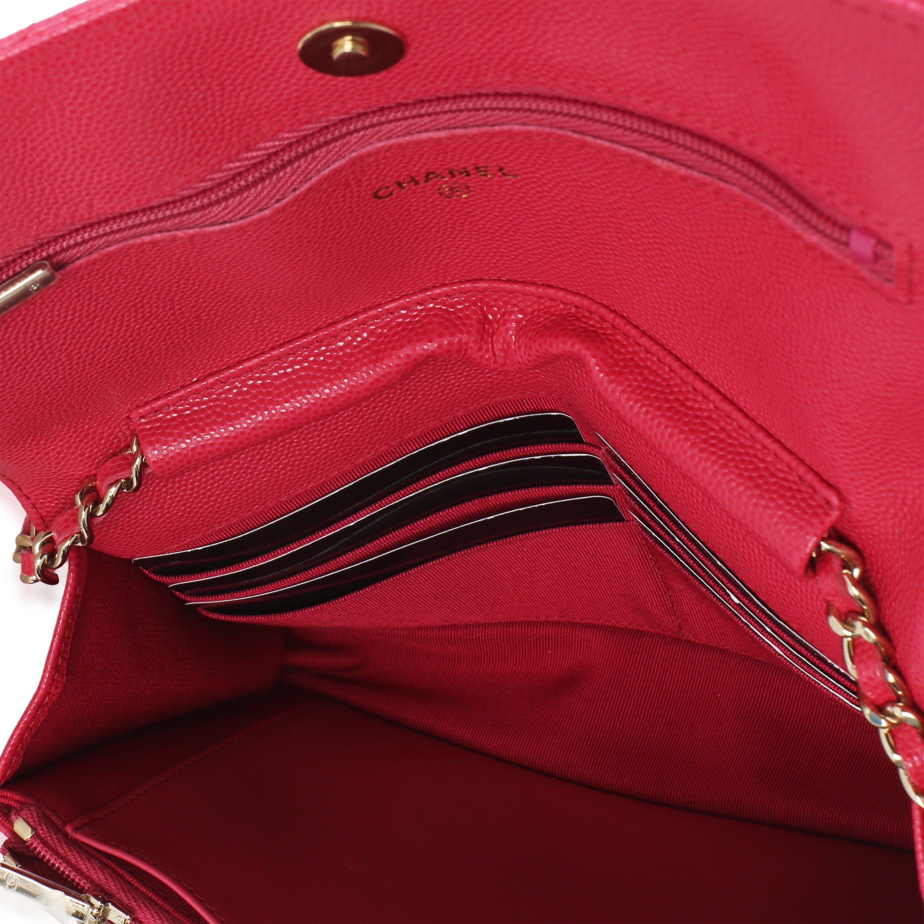 Dark Pink Quilted Caviar Wallet On Chain