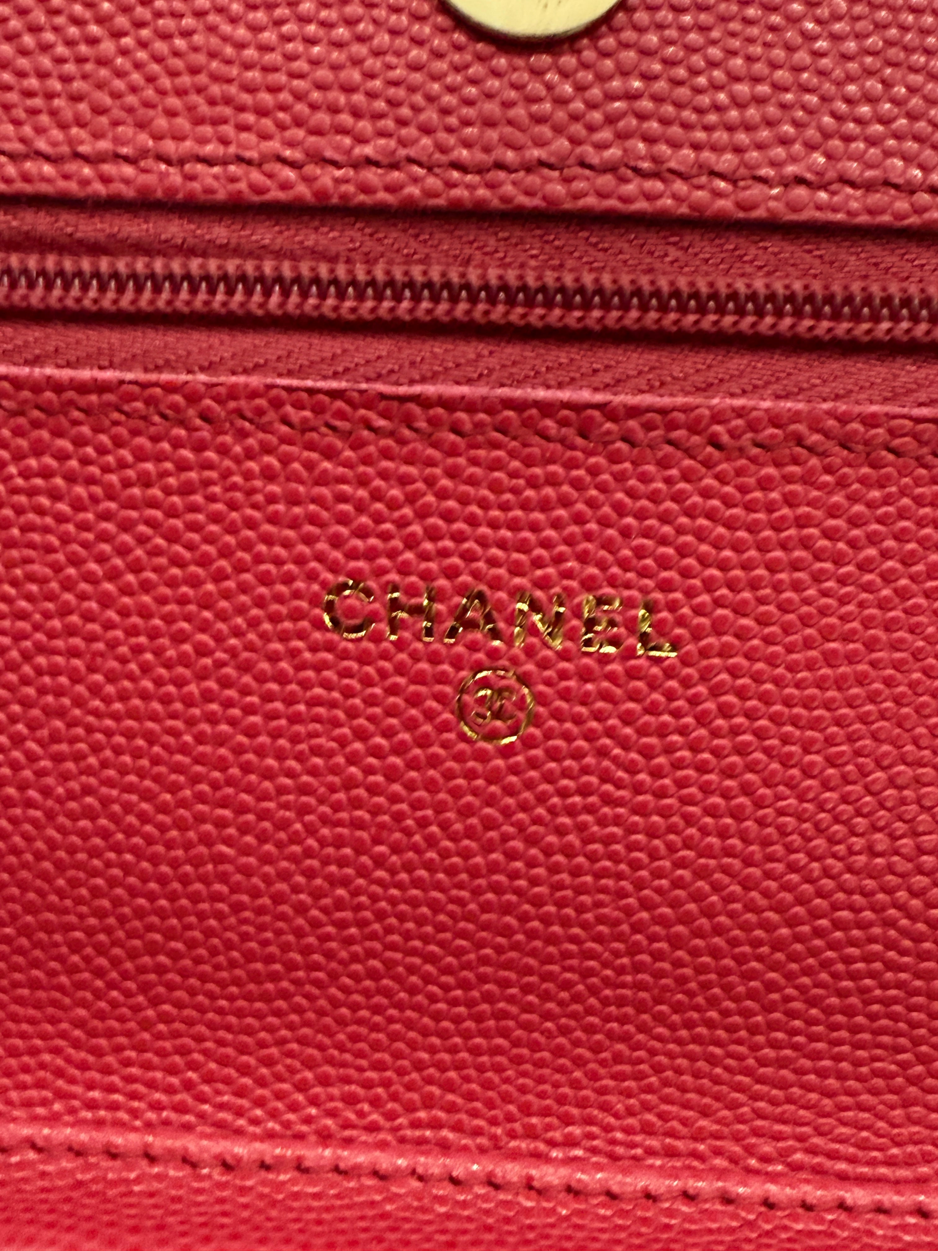 Dark Pink Quilted Caviar Wallet On Chain