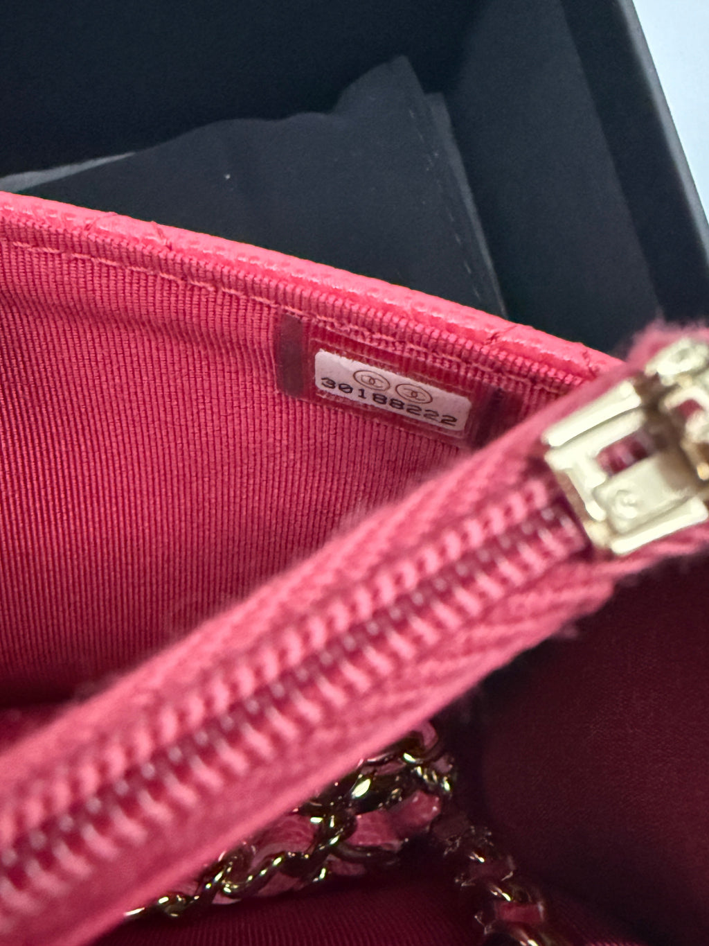 Dark Pink Quilted Caviar Wallet On Chain