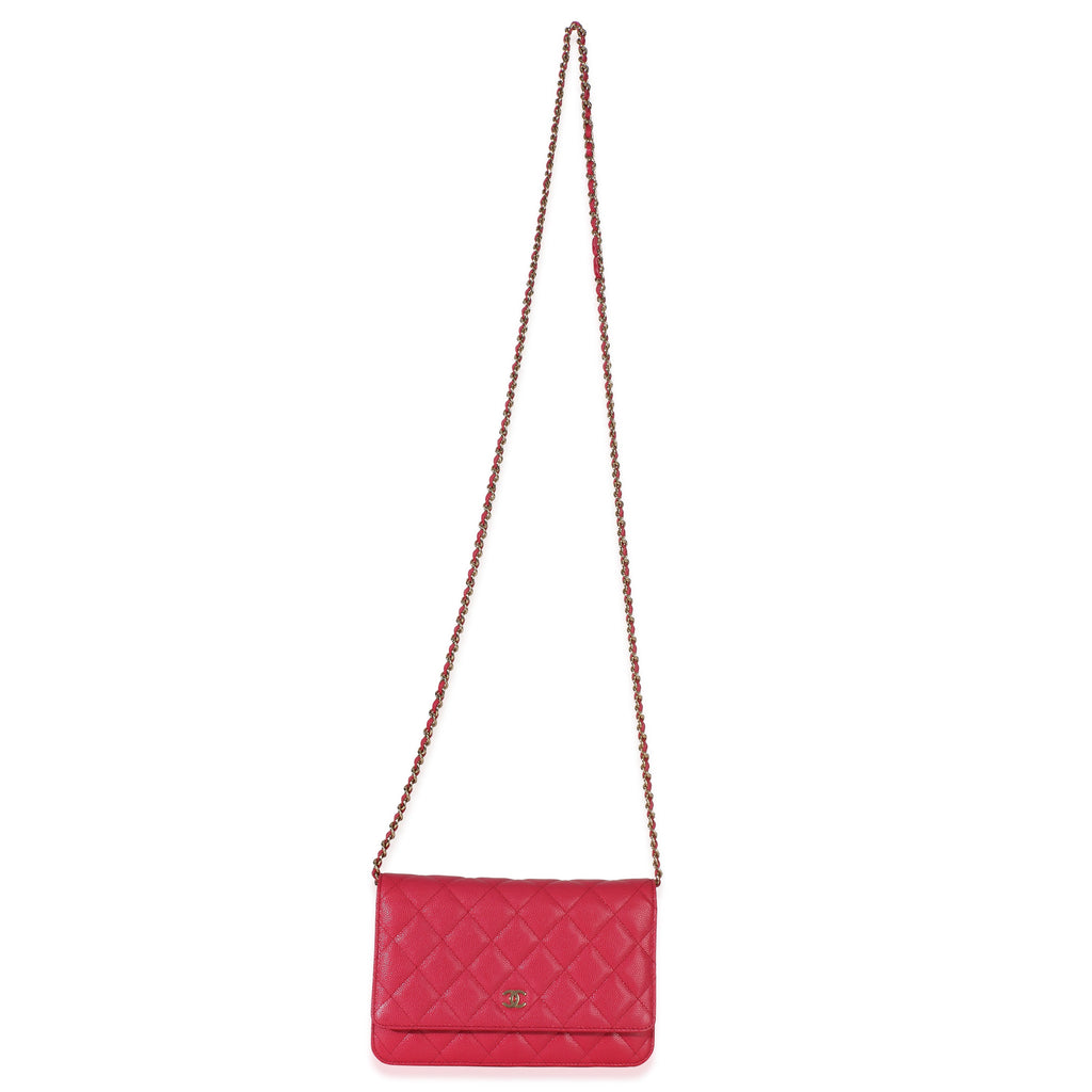 Dark Pink Quilted Caviar Wallet On Chain