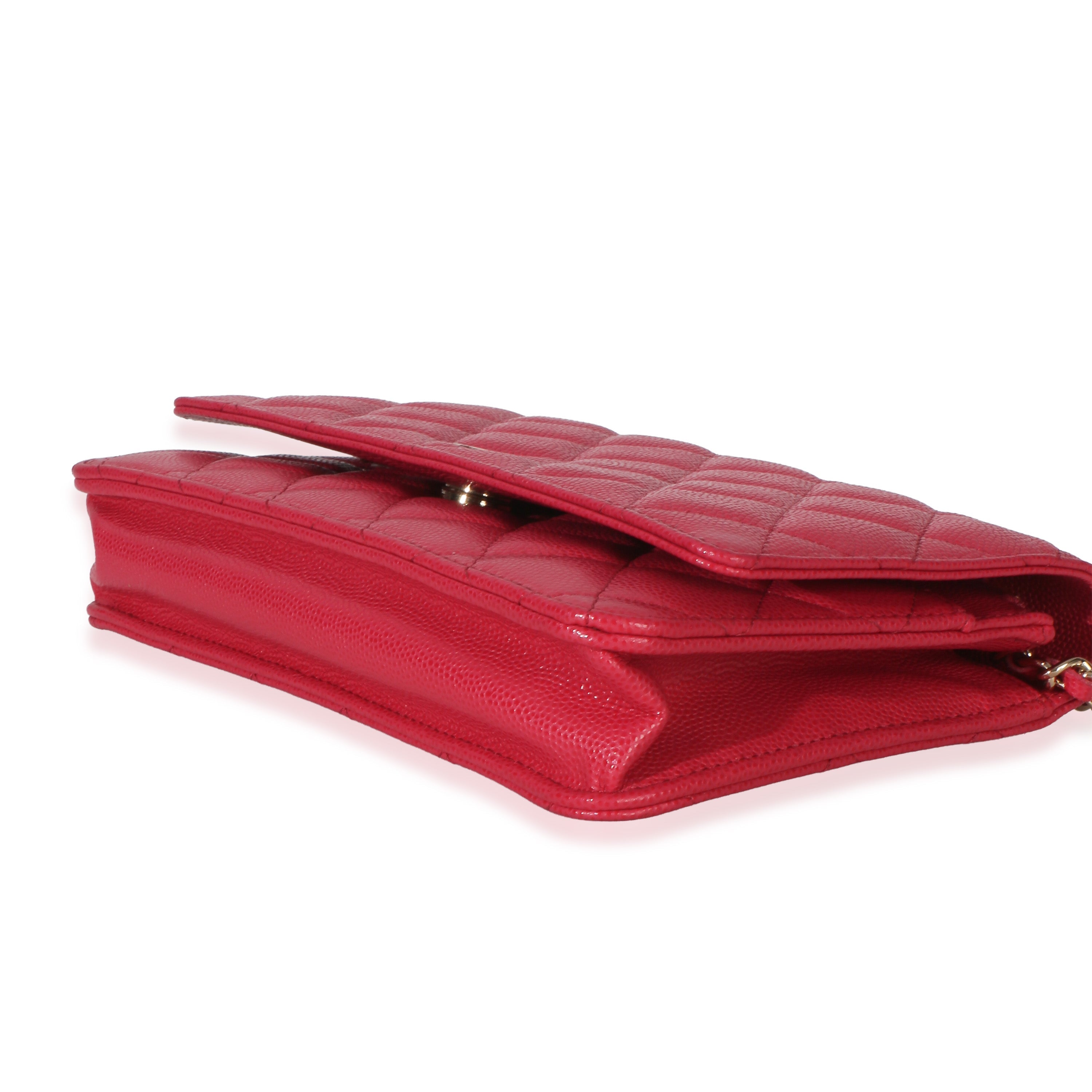 Dark Pink Quilted Caviar Wallet On Chain