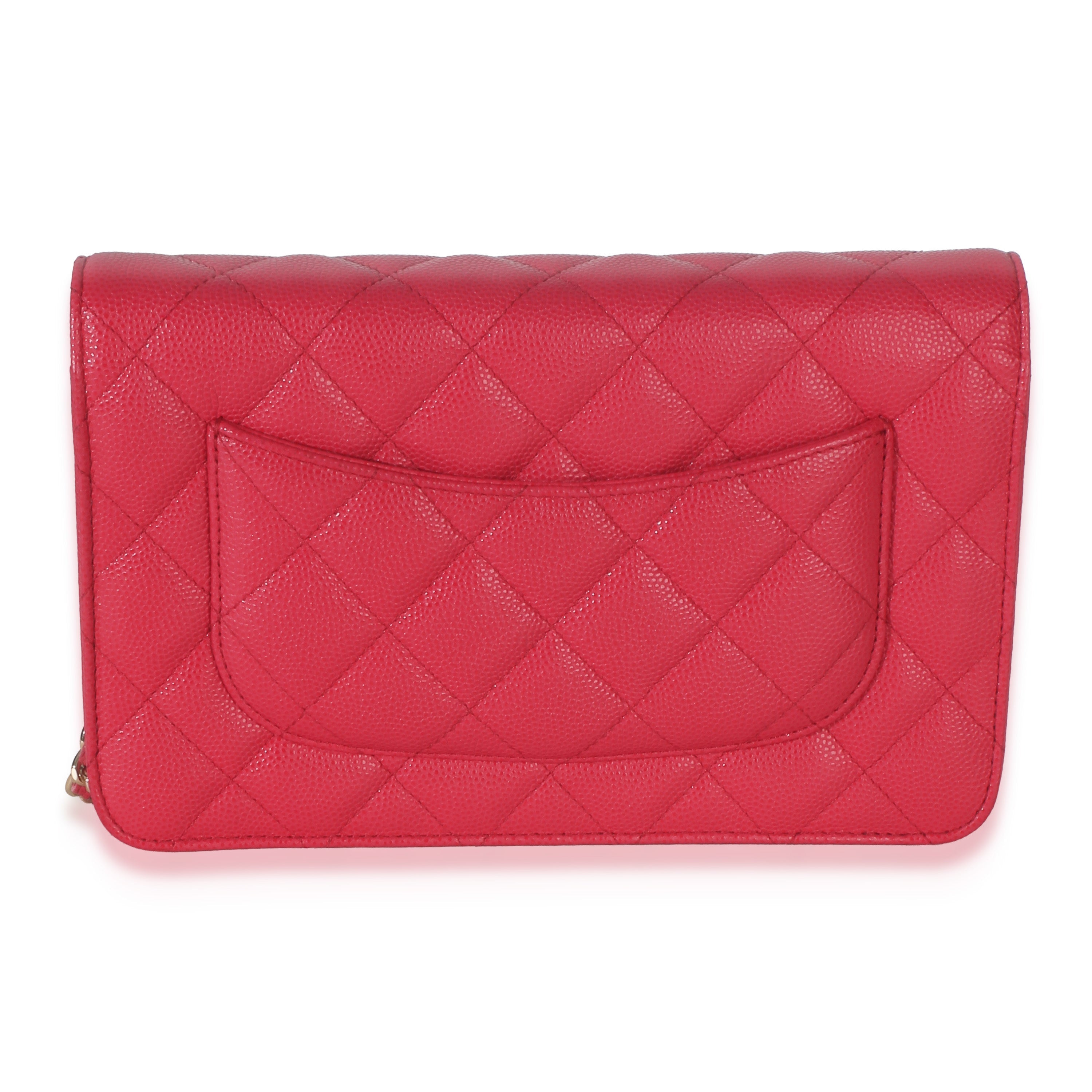 Dark Pink Quilted Caviar Wallet On Chain