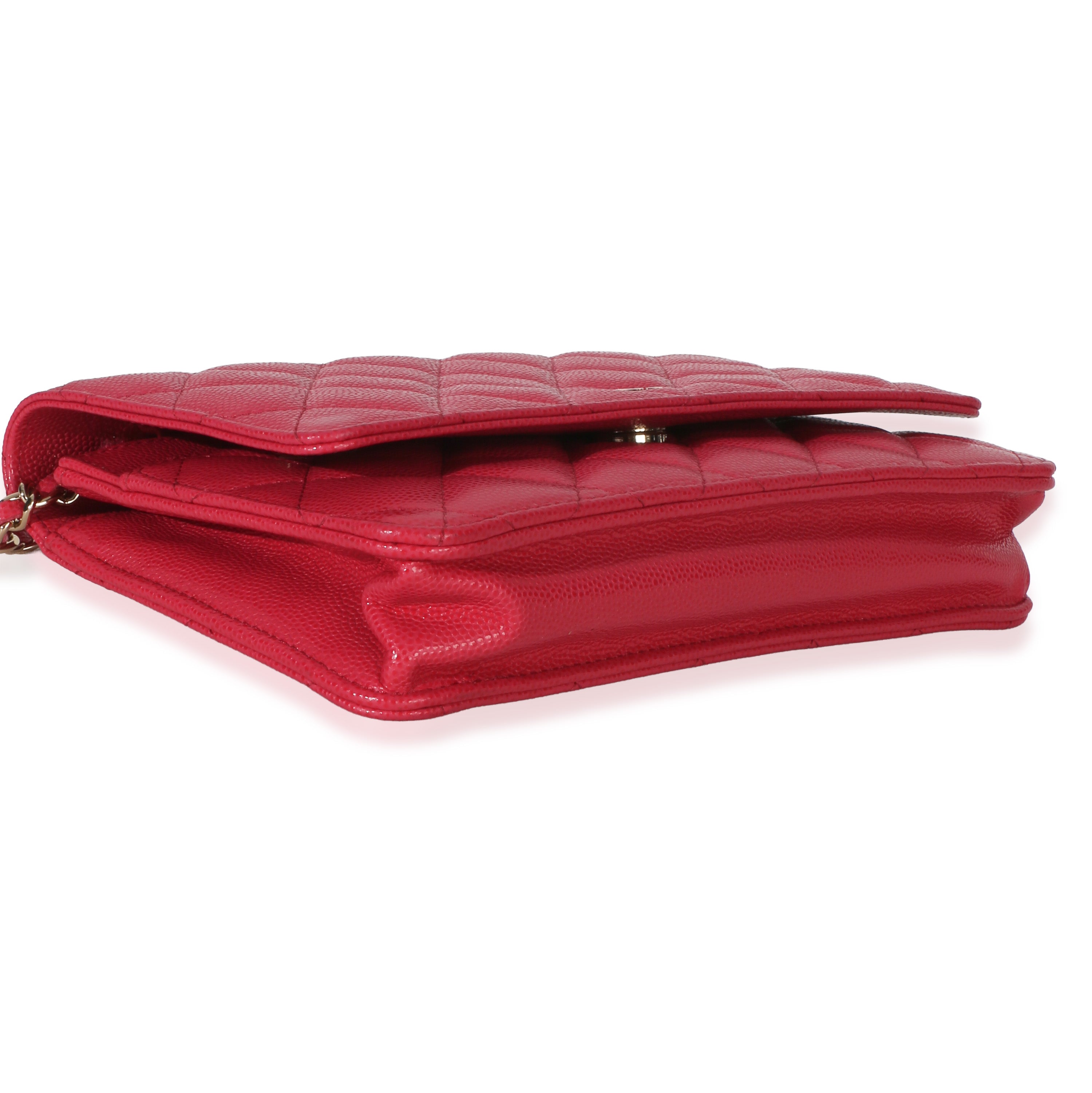 Dark Pink Quilted Caviar Wallet On Chain