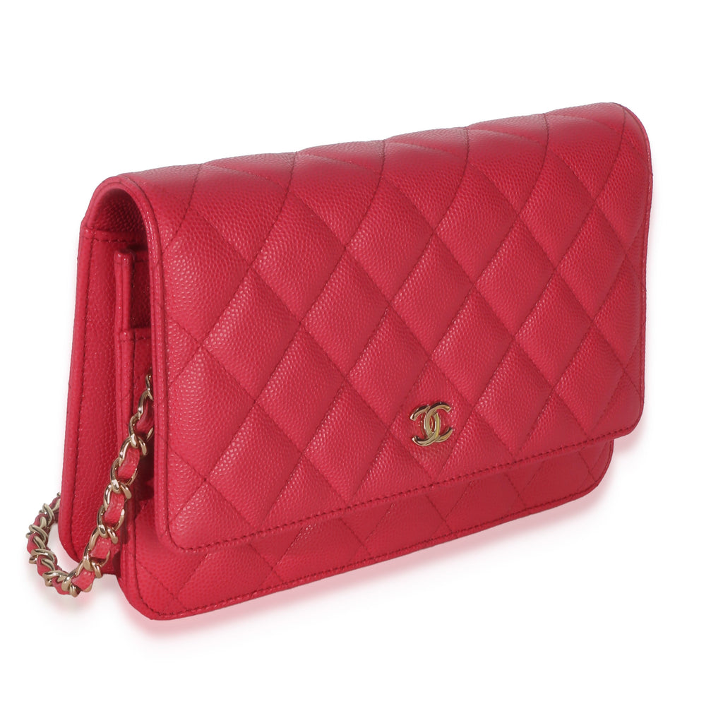 Dark Pink Quilted Caviar Wallet On Chain